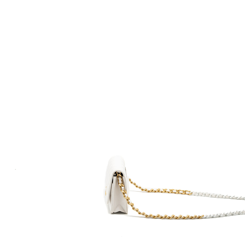 CHANEL GIANT CHAIN CLASSIC WALLET ON CHAIN LAMBSKIN WHITE MULTICOLOUR HARDWARE (MICROCHIP)