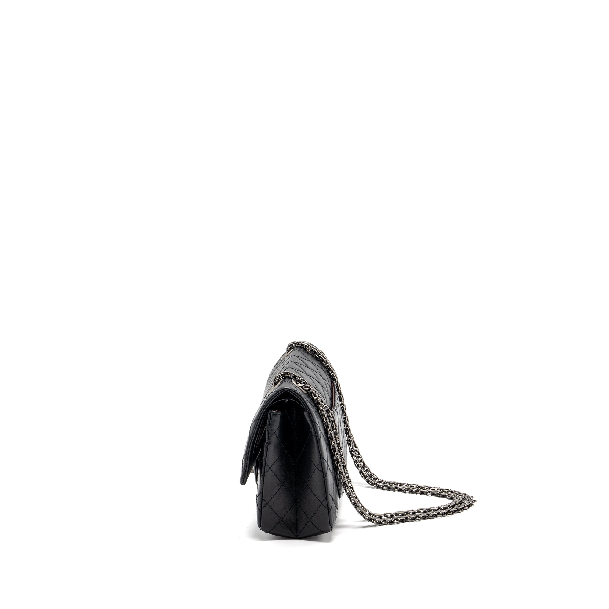CHANEL SMALL 2.55 REISSUE FLAP BAG AGED CALFSKIN BLACK RUTHENIUM HARDWARE(MICROCHIP)