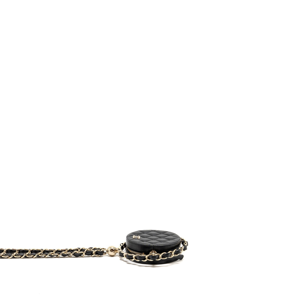 CHANEL 22C ROUND CLUTCH WITH CHAIN LAMBSKIN BLACK LGHW