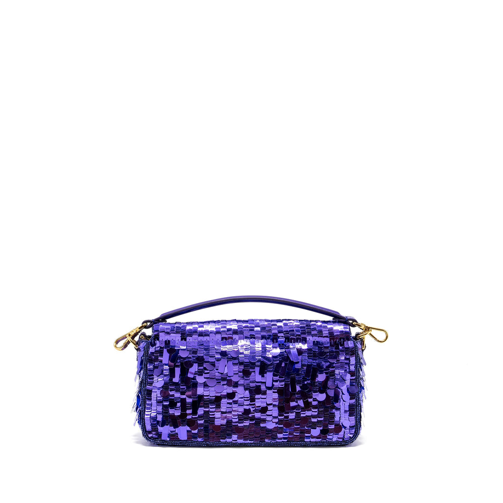 FENDI BAGUETTE BAG LIMITED EDITION SEQUIN/LEATHER PURPLE GHW