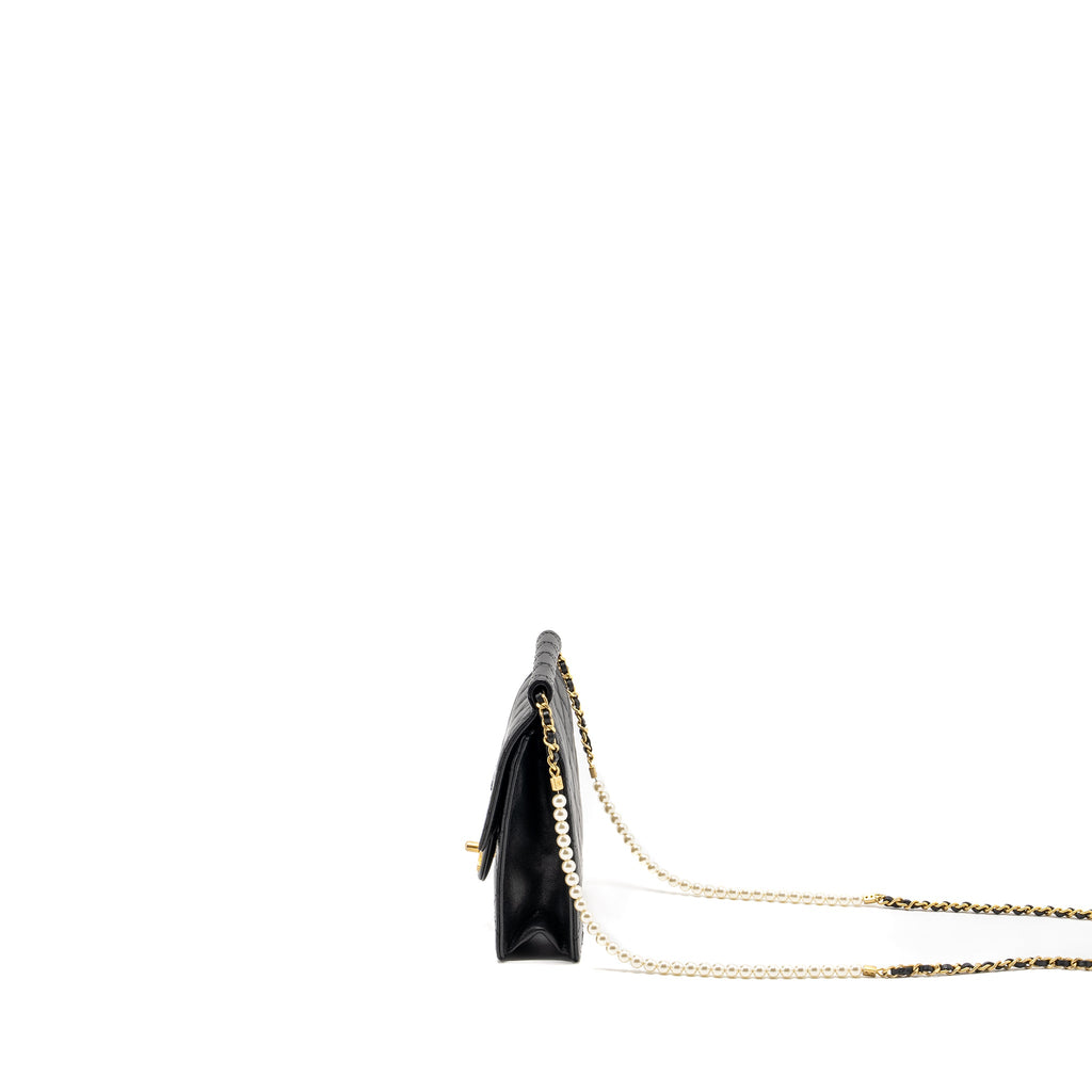 CHANEL 19S PEARL CHAIN QUILTED VERTICAL FLAP BAG LAMBSKIN BLACK GHW