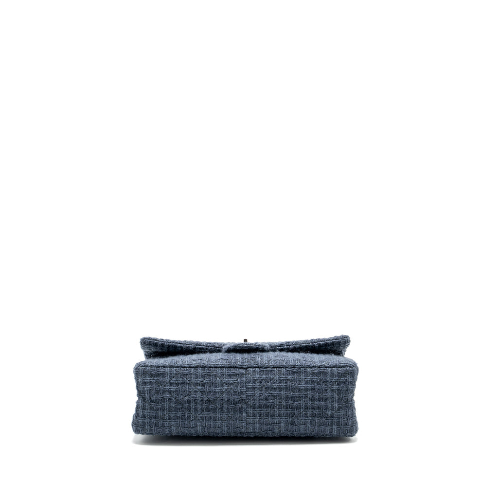 CHANEL 2.55 226 REISSUE DOUBLE FLAP BAG TWEED DARK GREY / BLUE RUTHENIUM HARDWARE