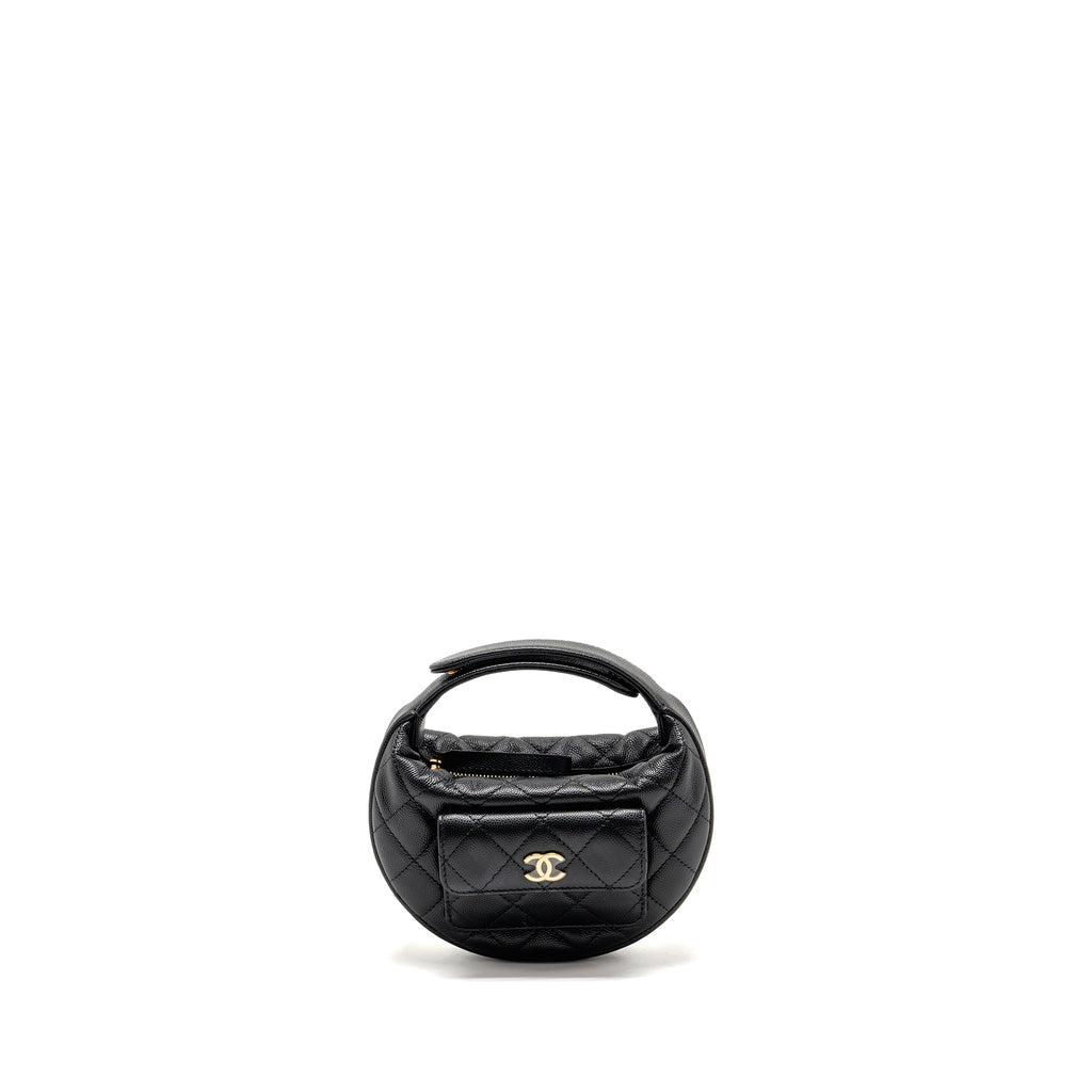 CHANEL 23B ROUND CLUTCH CAVIAR BLACK LGHW (MICROCHIP)