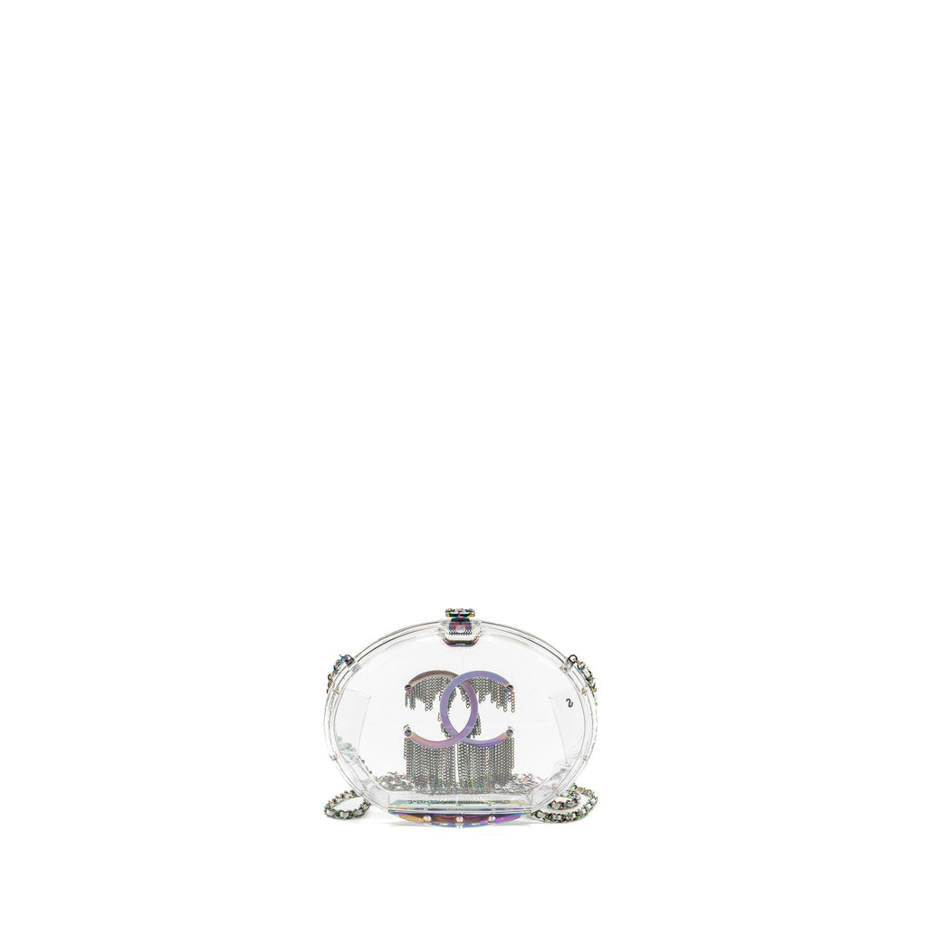 CHANEL 18S EVENING BAG WITH DETAIL CHAINS EMBELLISHED ACRYLIC MULTICOLOUR HARDWARE