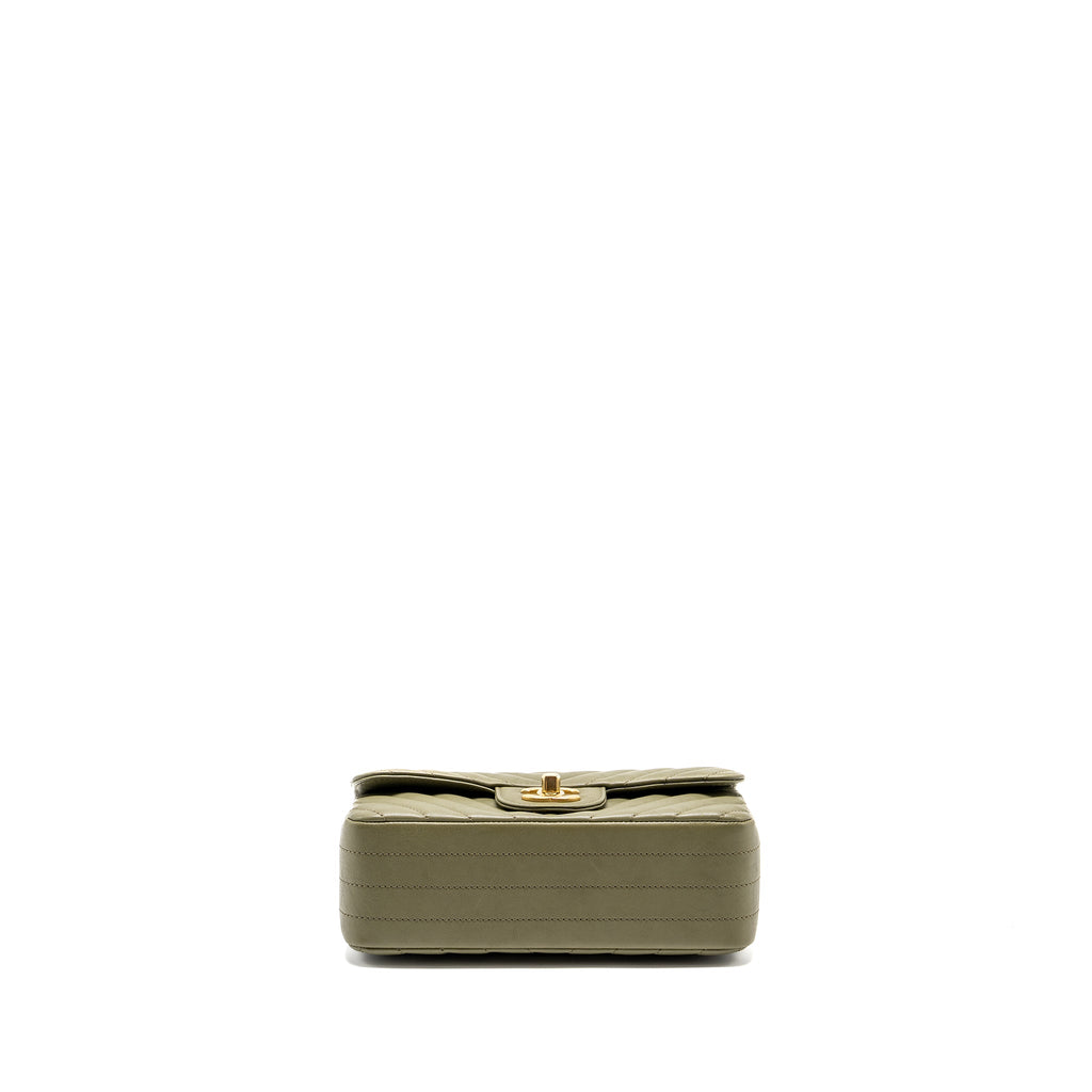 CHANEL CHEVRON MINI RECTANGULAR FLAP BAG CALFSKIN KHAKI GHW