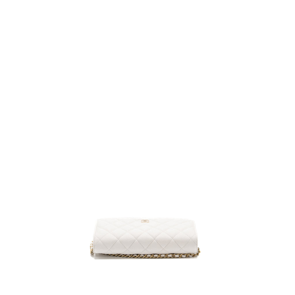 CHANEL CLASSIC WALLET ON CHAIN CAVIAR WHITE LGHW (MICROCHIP)