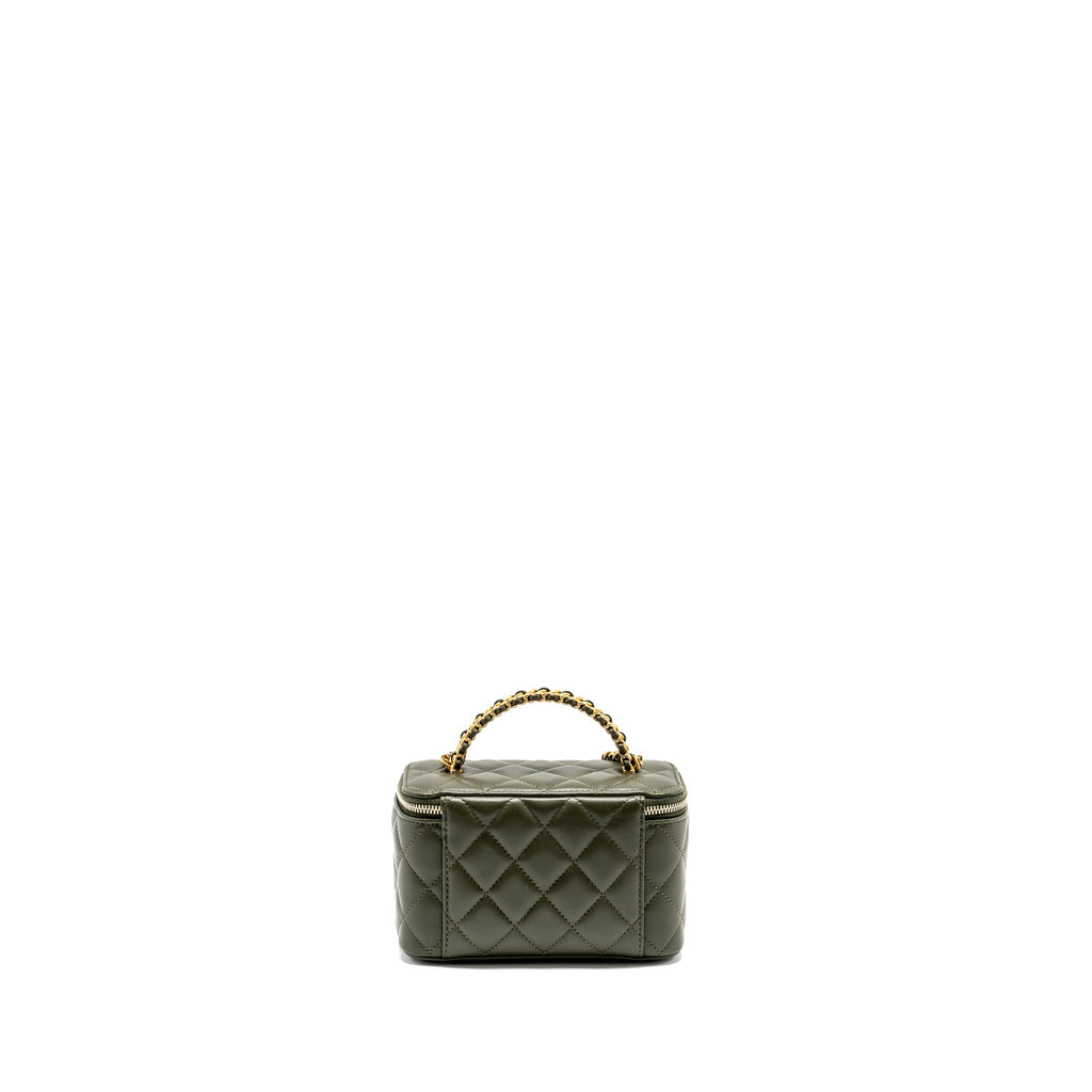 CHANEL DETAIL TOP HANDLE LONG VANITY WITH CHAIN LAMBSKIN DARK GREEN GHW (MICROCHIP)