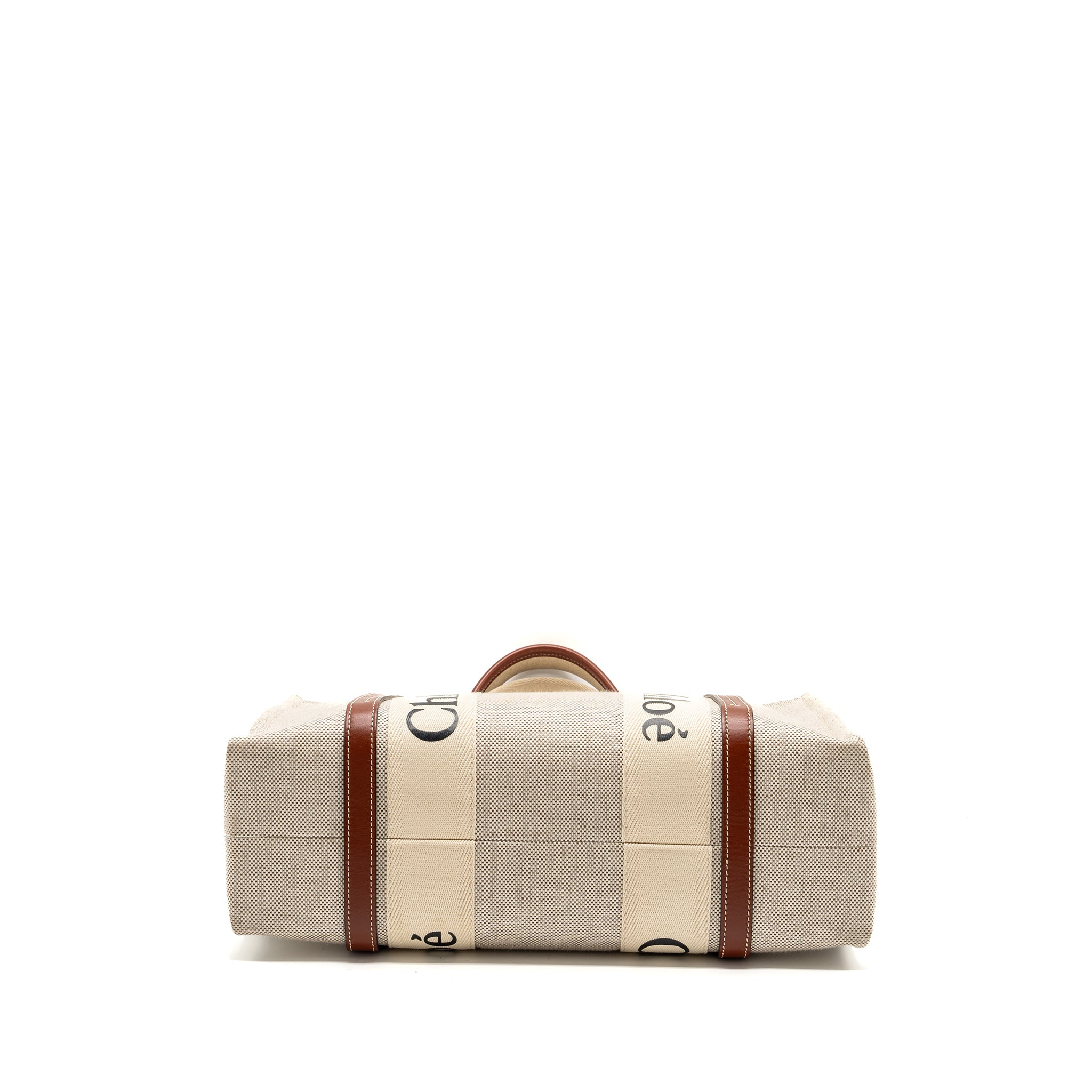 CHLOE MEDIUM WOODY TOTE BAG CANVAS WHITE/BROWN