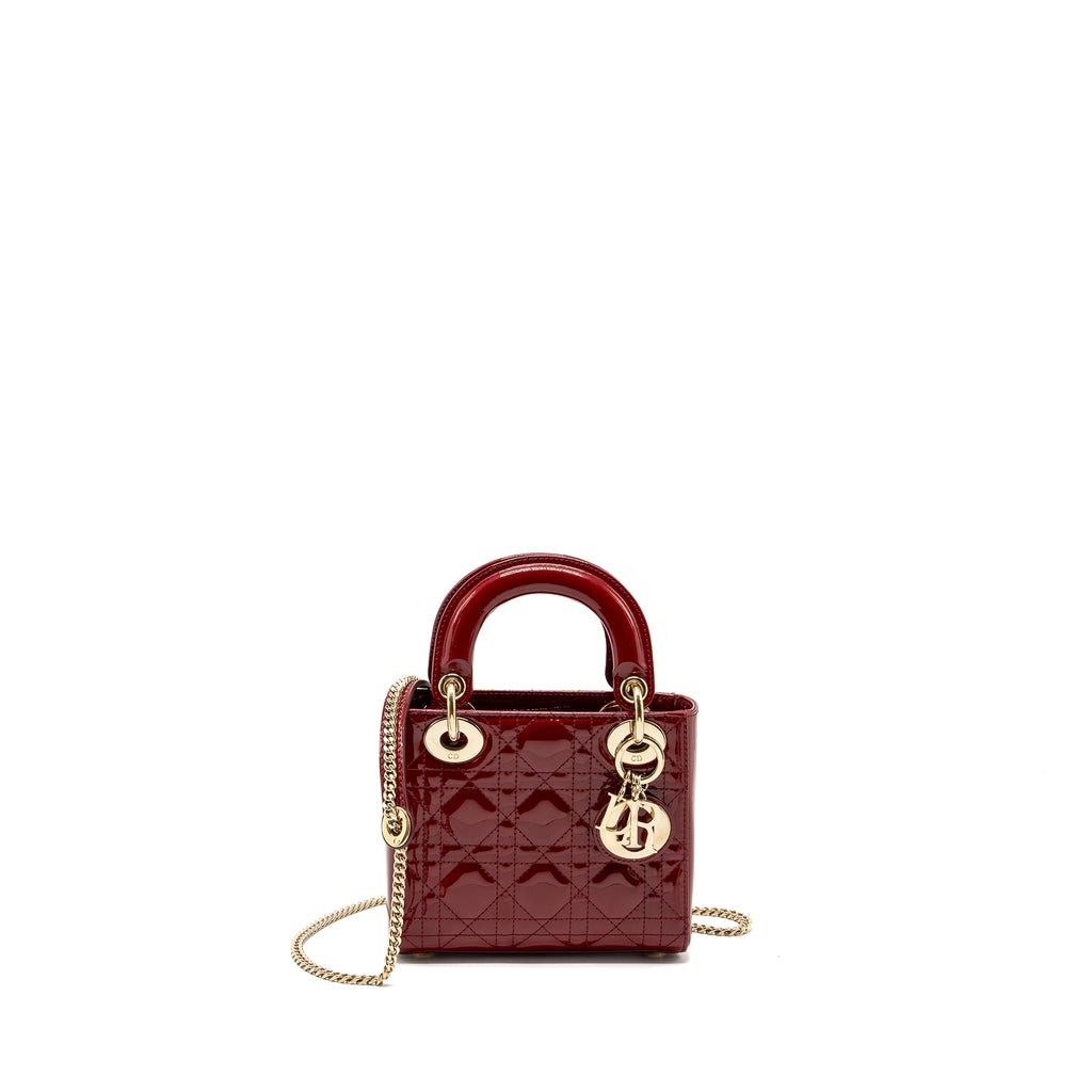 DIOR MINI LADY DIOR PATENT RED LGHW