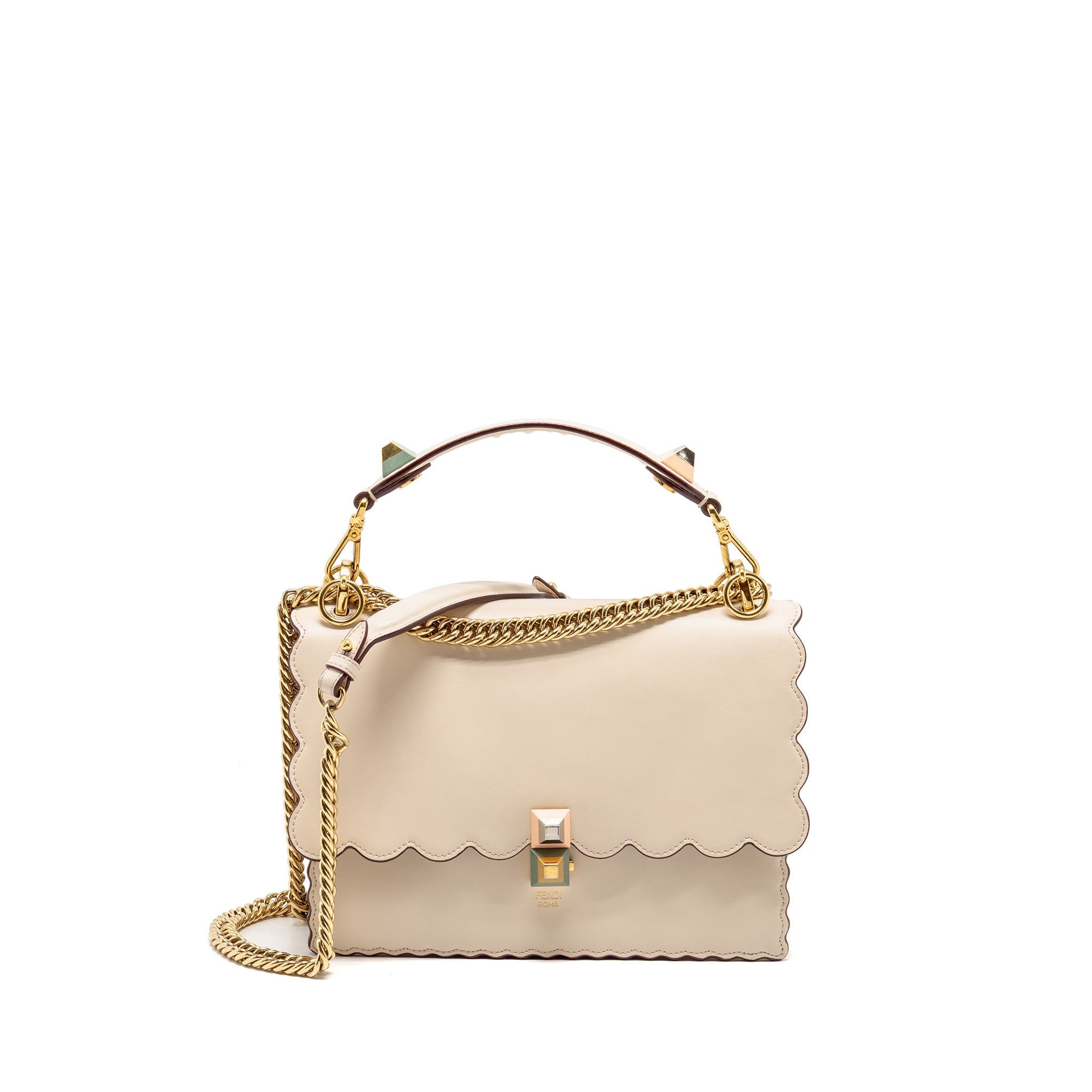 FENDI KAN I FLAP BAG CALFSKIN LEATHER CREAM WHITE LGHW