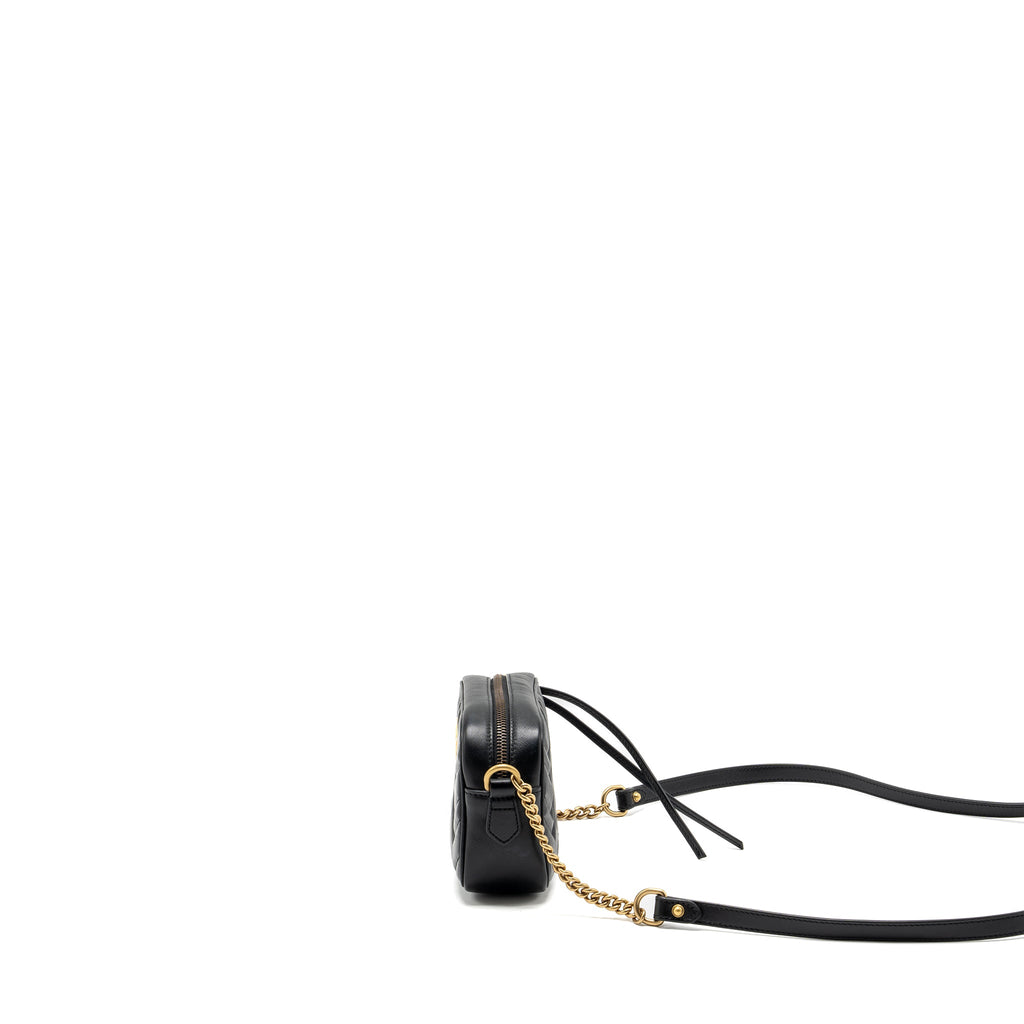 GUCCI GG MARMONT MATELASSE MINI CAMERA BAG CALFSKIN BLACK GHW