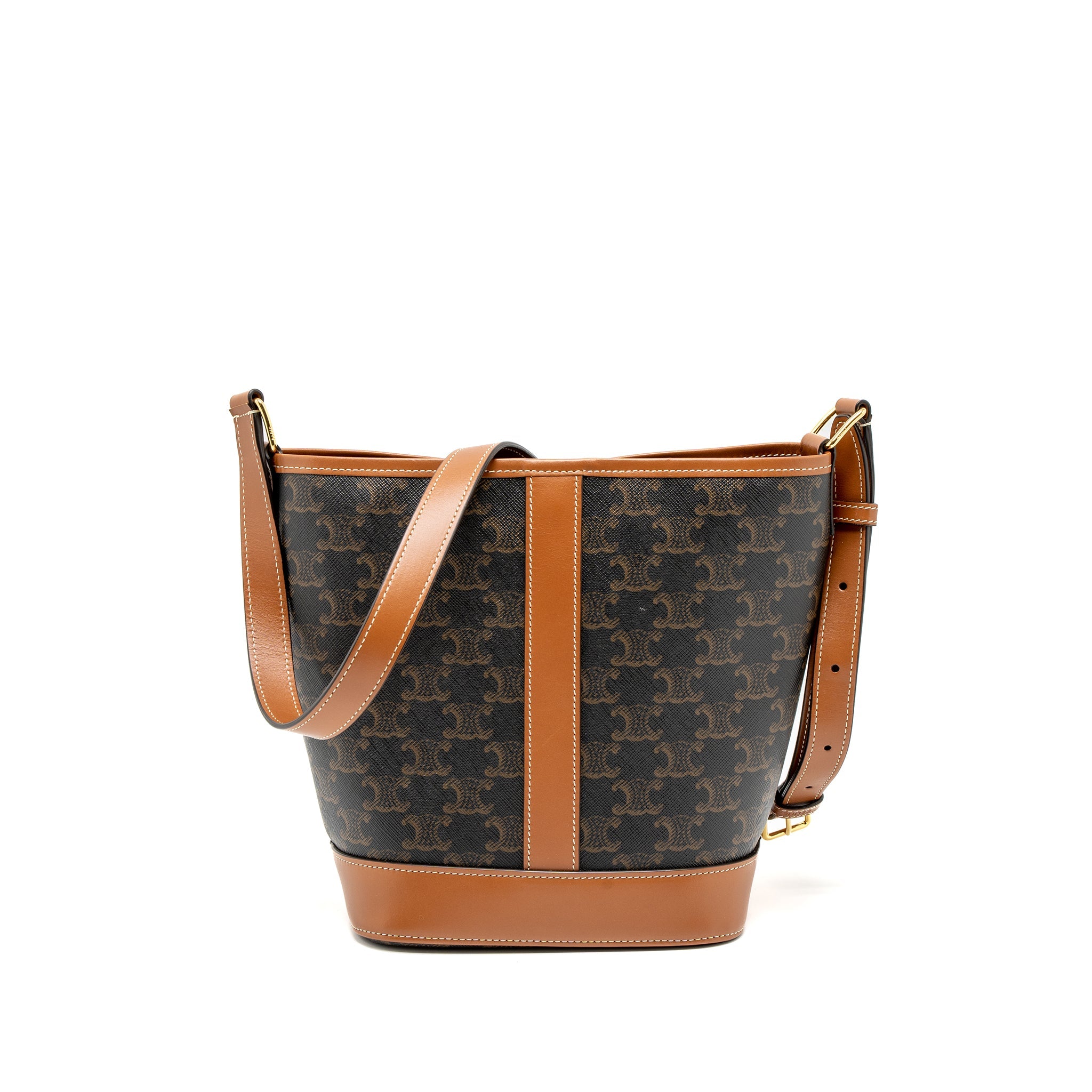CELINE SMALL BUCKET BAG TRIOMPHE CANVAS/CALFSKIN TAN GHW