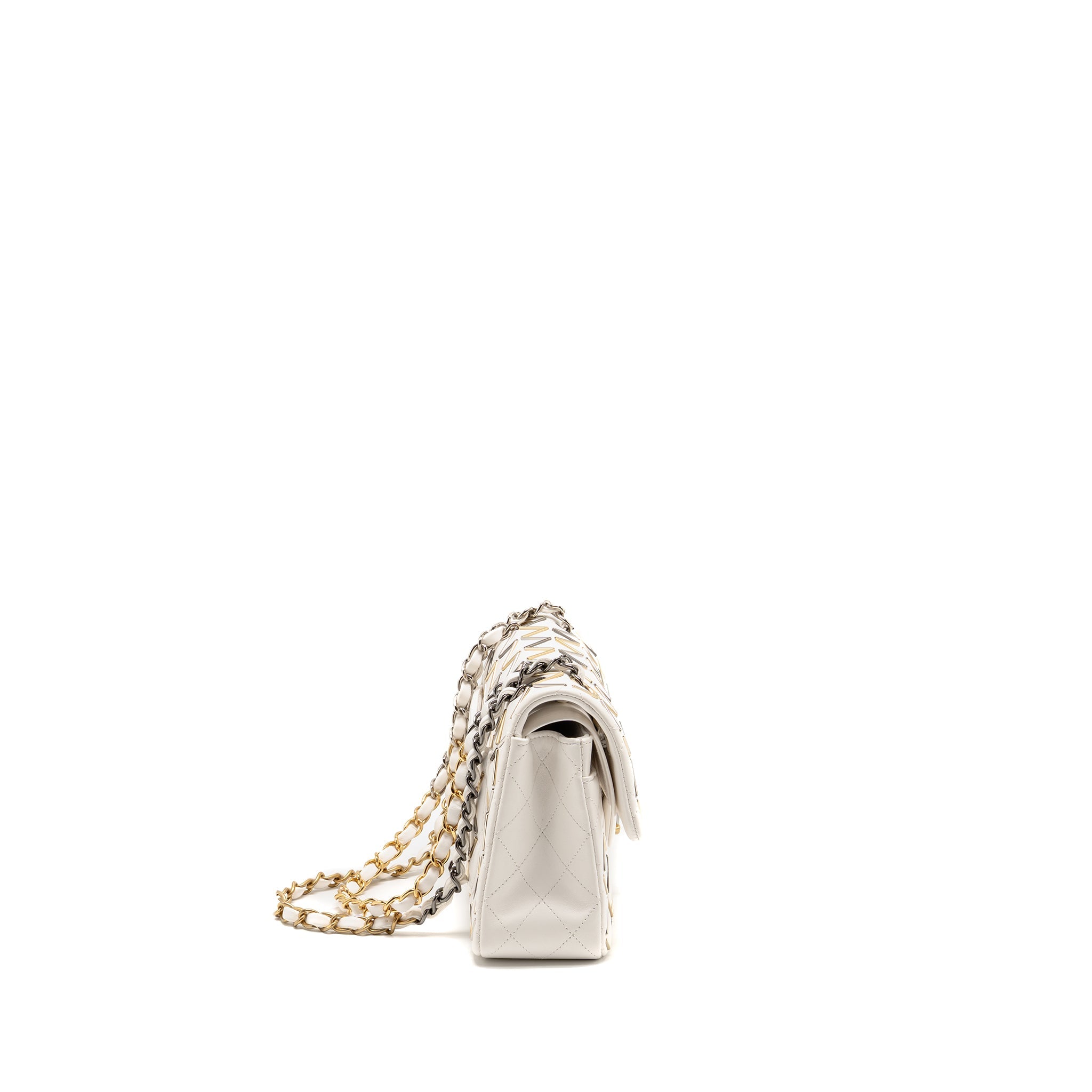 CHANEL BICOLOR METAL SMALL CLASSIC DOUBLE FLAP BAG LAMBSKIN WHITE MULITCOLOUR HARDWARE