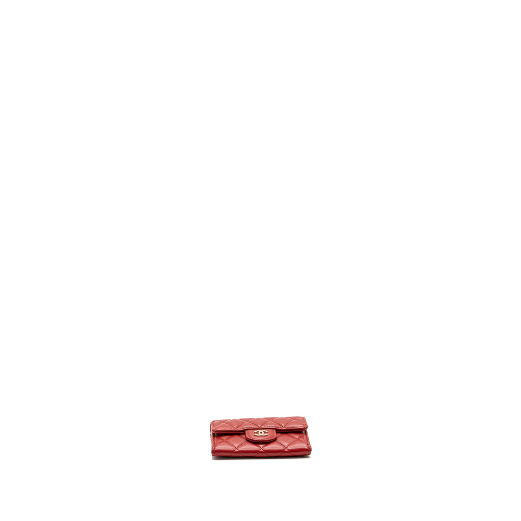 CHANEL FLAP CARD HOLDER LAMBSKIN RED SHW