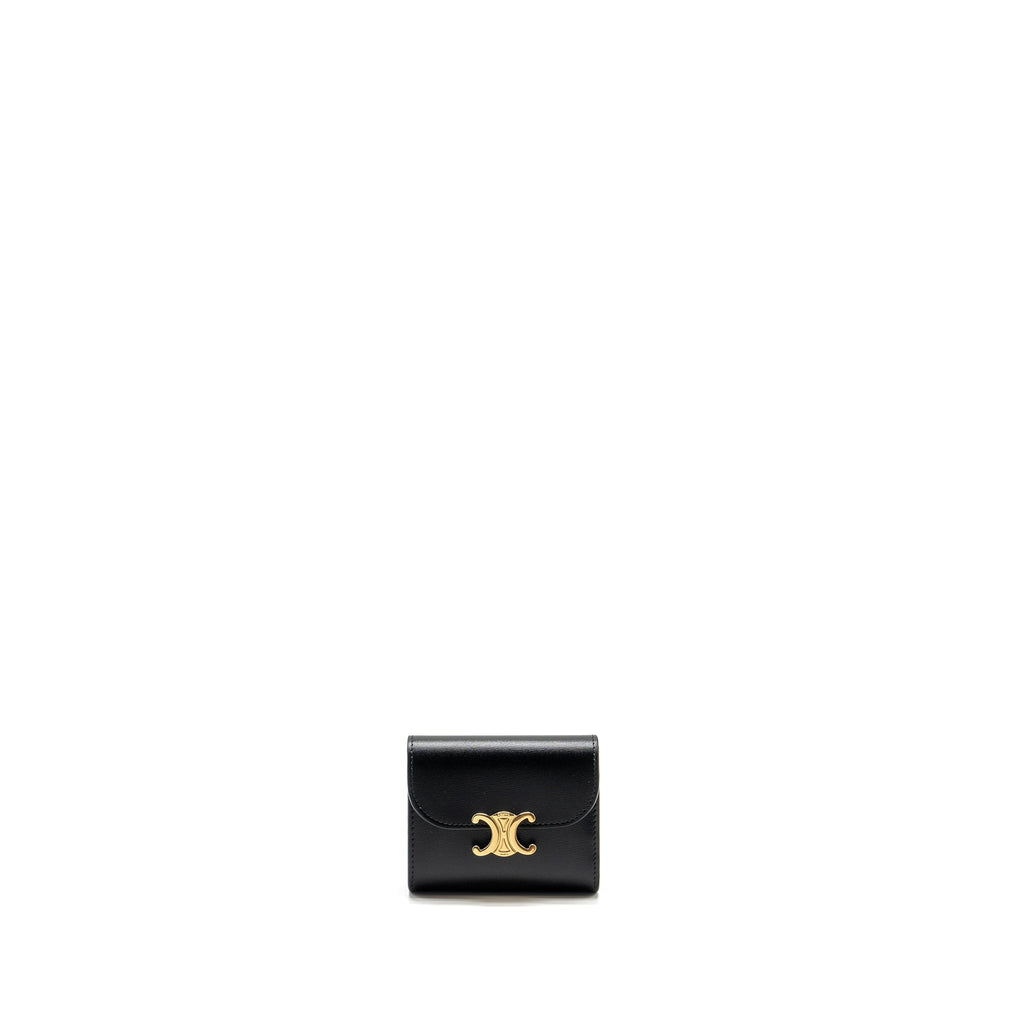 CELINE SMALL TRIOMPHE FLAP WALLET SHINY CALFSKIN BLACK GHW