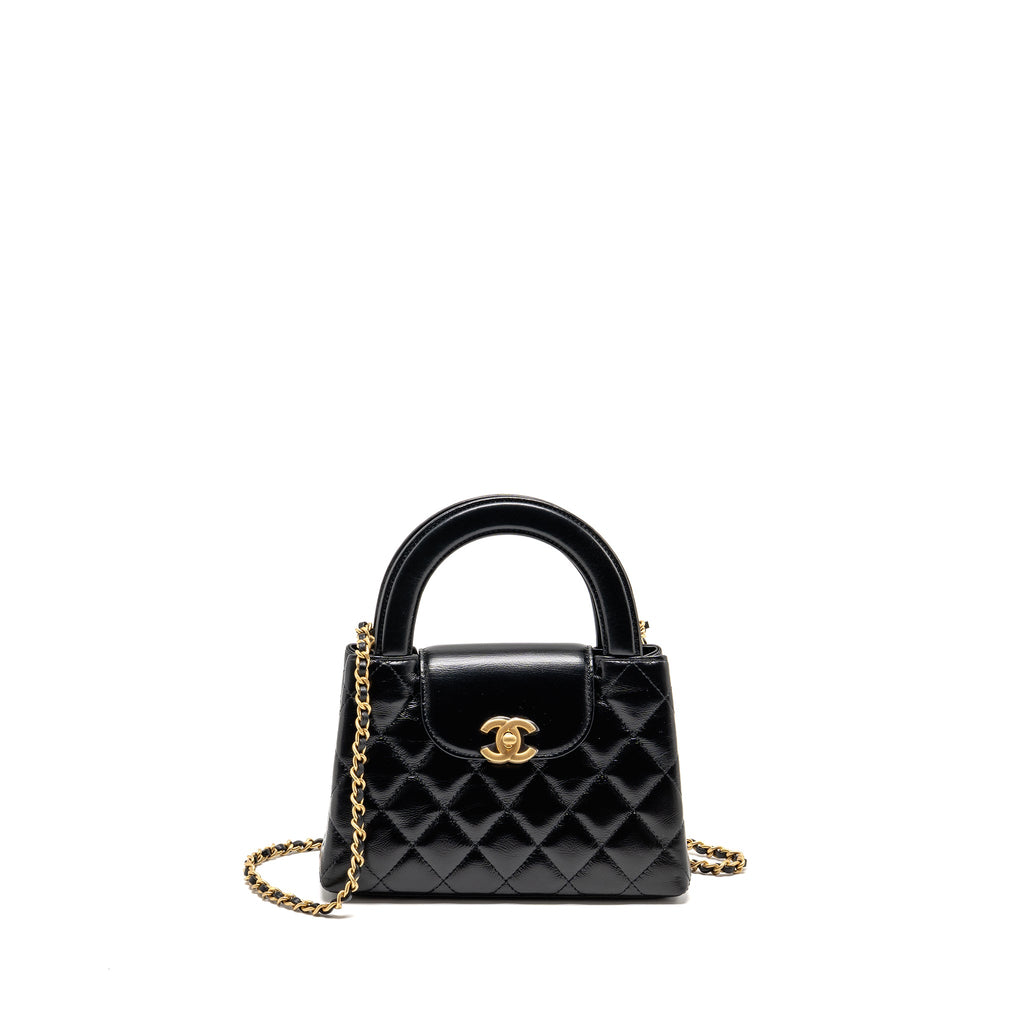 CHANEL MINI KELLY SHOPPING TOTE BAG CALFSKIN BLACK GHW (MICROCHIP)
