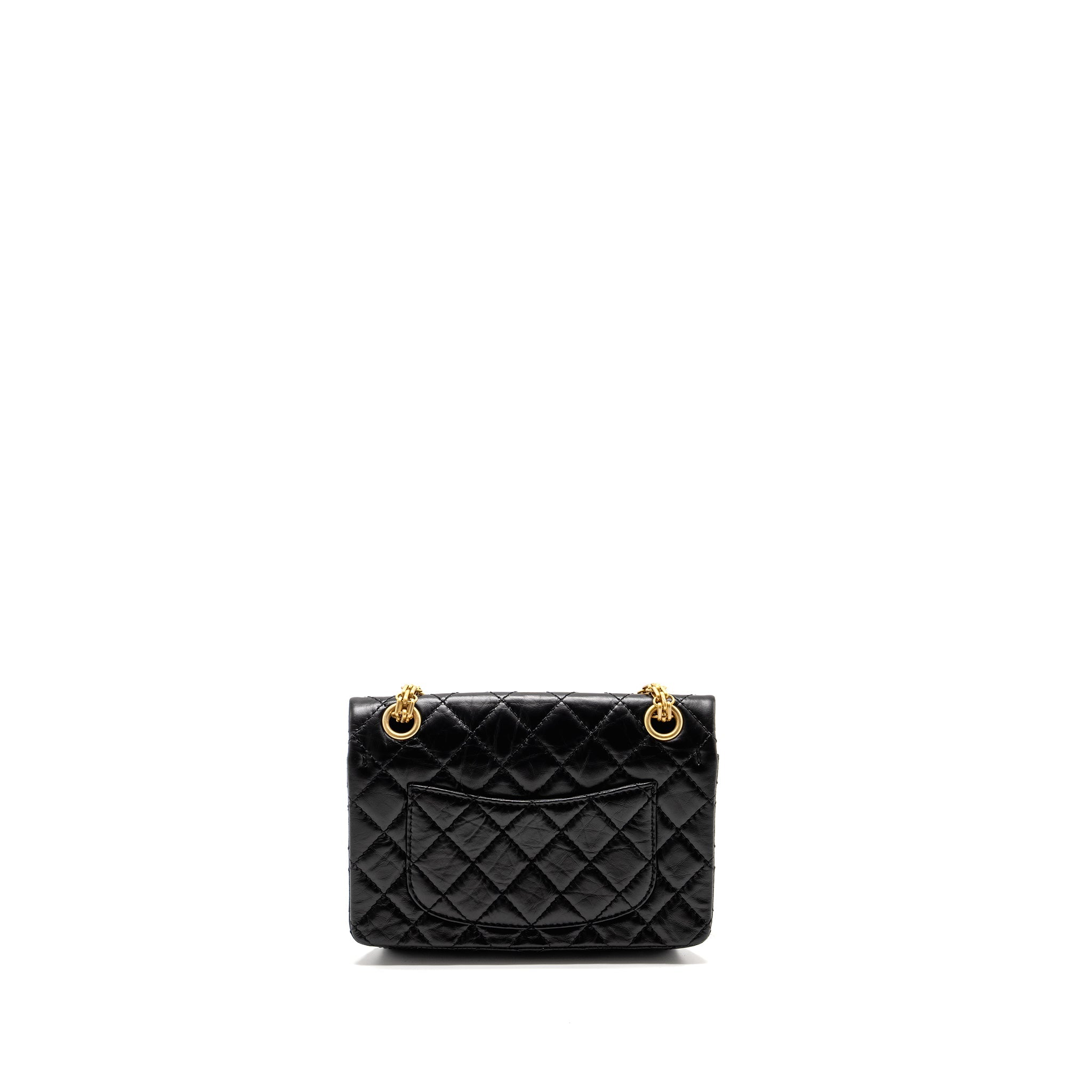 CHANEL MINI 2.55 REISSUE FLAP BAG AGED CALFSKIN BLACK BRUSHED GHW (MICROCHIP)