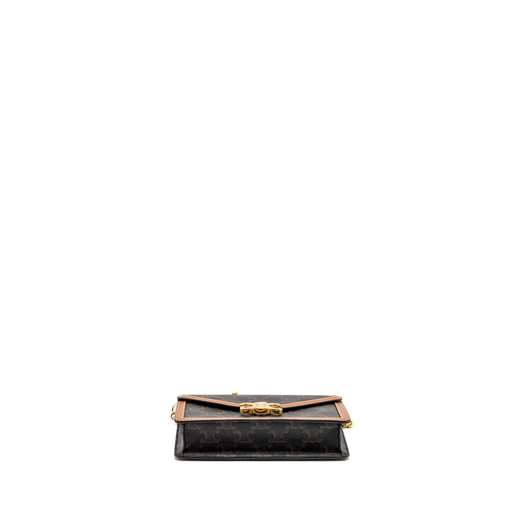 CELINE WALLET ON CHAIN MARGO TRIOMPHE CANVAS/CALFSKIN TAN GHW