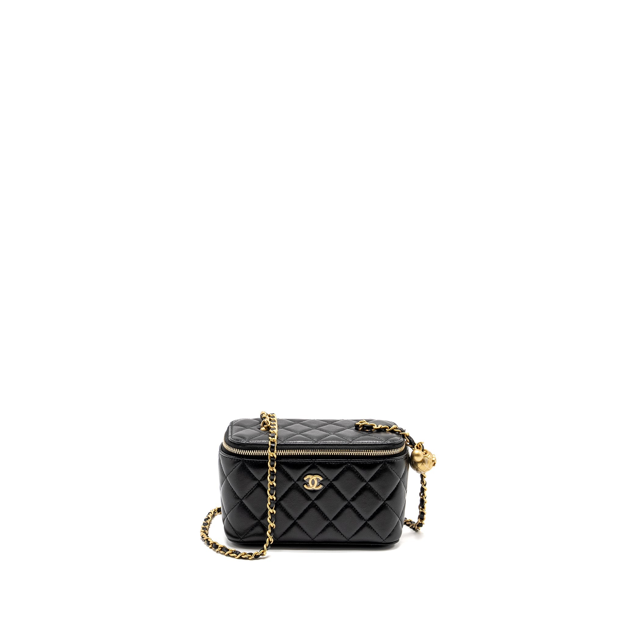 CHANEL PEARL CRUSH LONG VANITY CASE LAMBSKIN BLACK GHW (MICROCHIP)