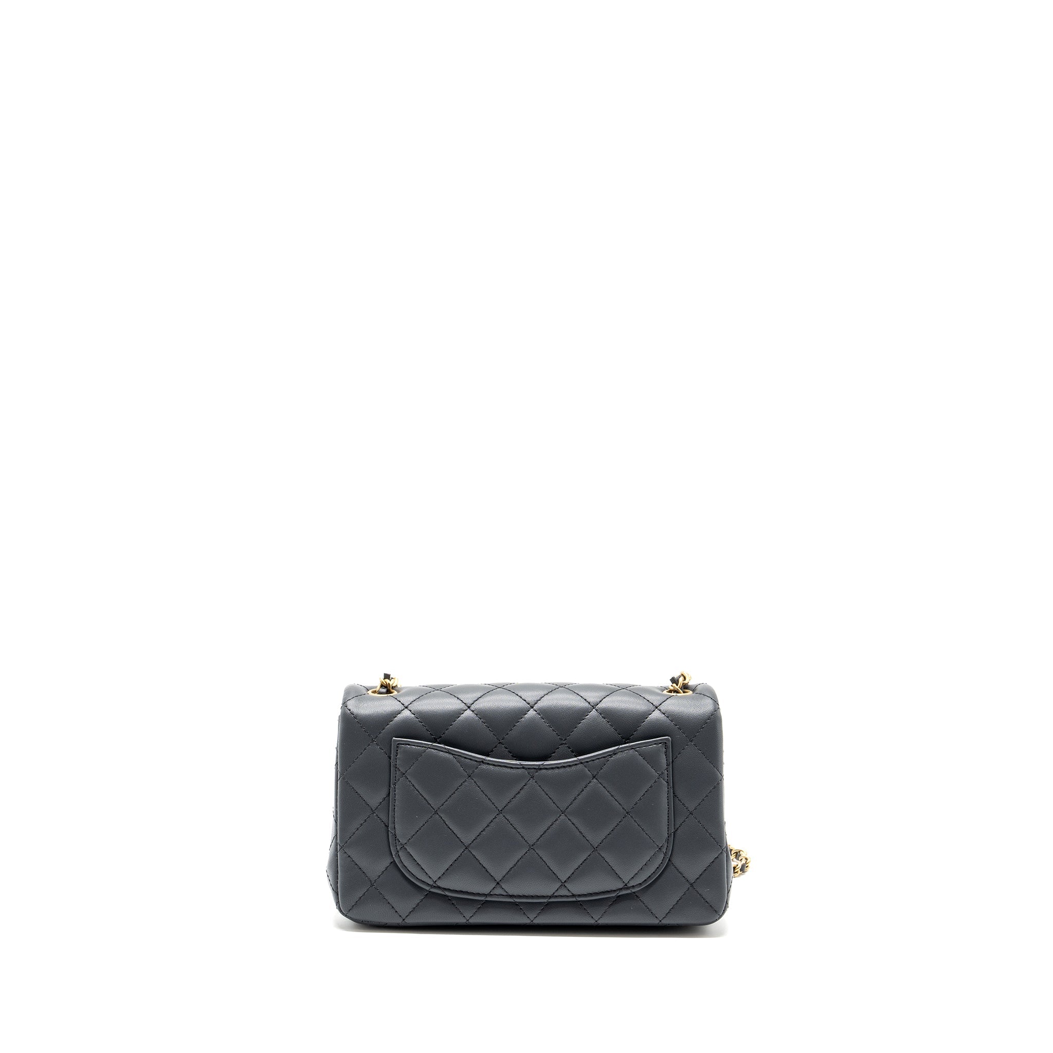 CHANEL PEARL CRUSH MINI RECTANGULAR FLAP BAG LAMBSKIN DARK GREY GHW (MICROCHIP)