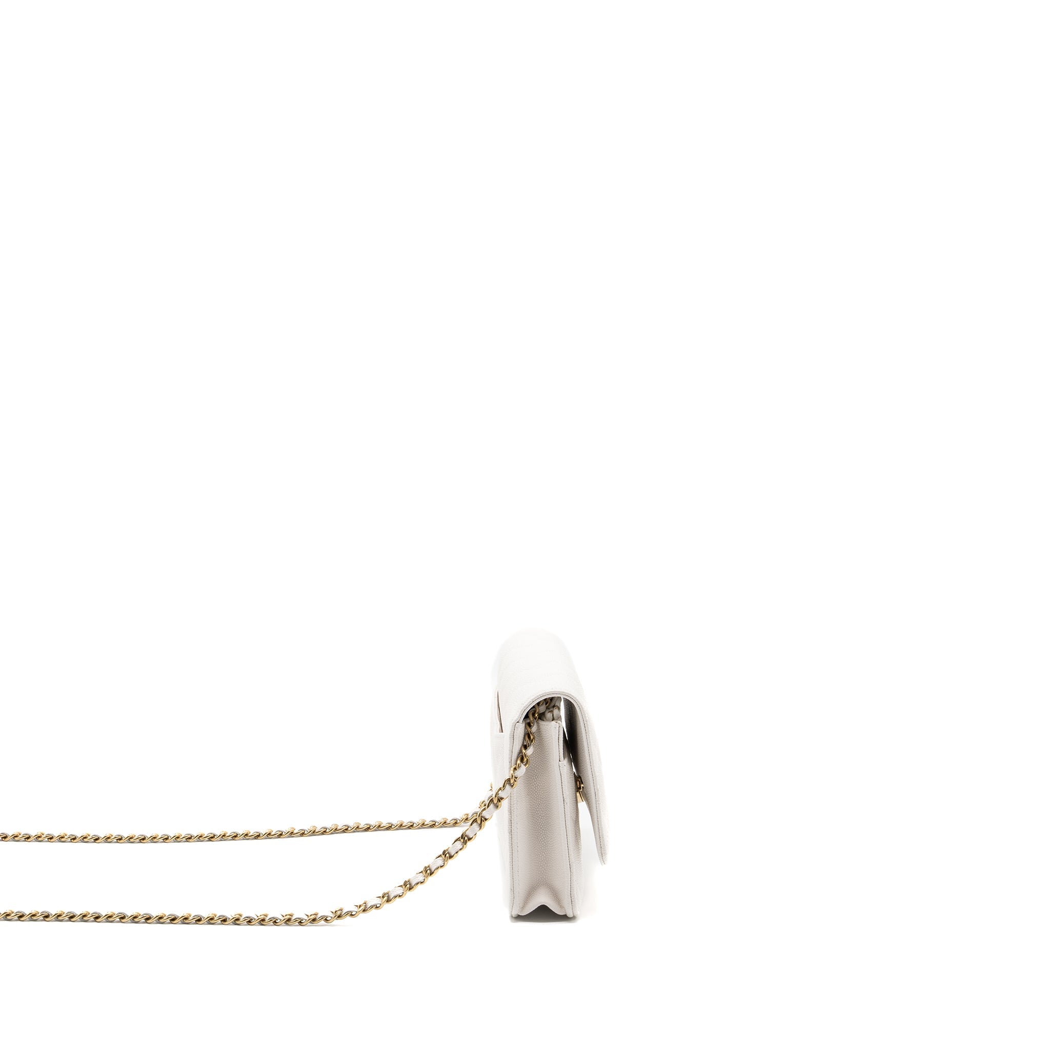 CHANEL CLASSIC WALLET ON CHAIN CAVIAR WHITE LGHW (MICROCHIP)