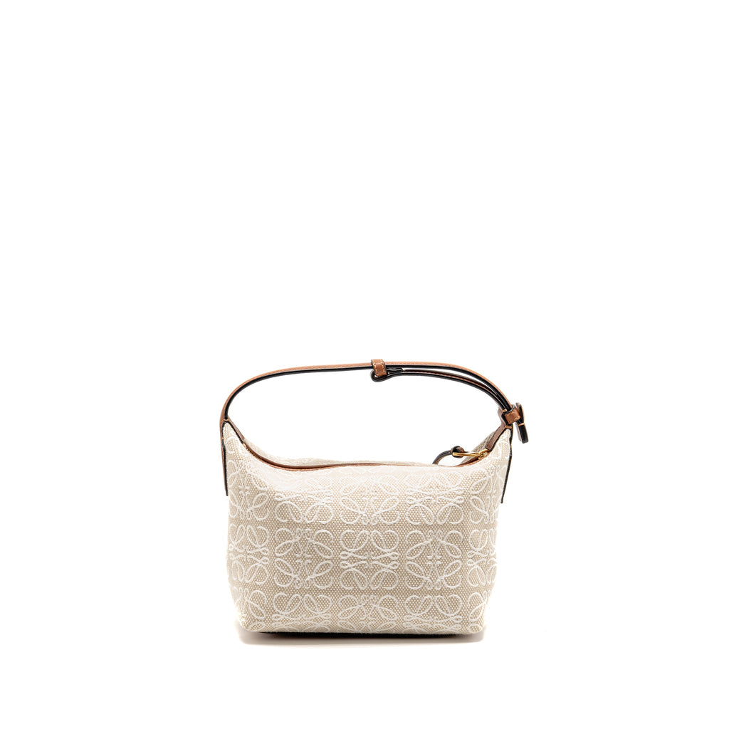 LOEWE SMALL CUBI BAG ANAGRAM JACQUARD CALFSKIN BEIGE/BROWN GHW