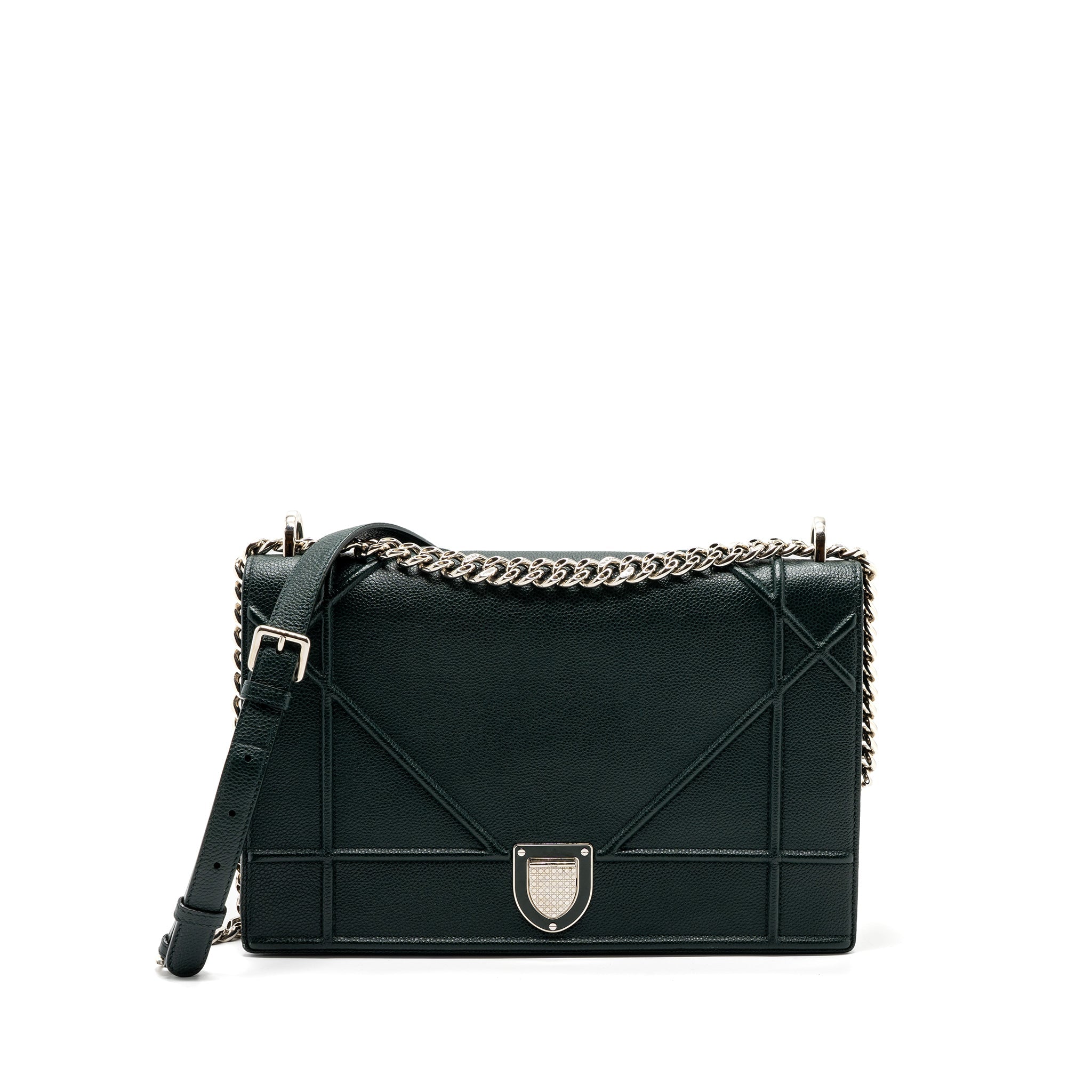 DIOR LARGE DIORAMA BAG GRAINED CALFSKIN DARK GREEN SHW