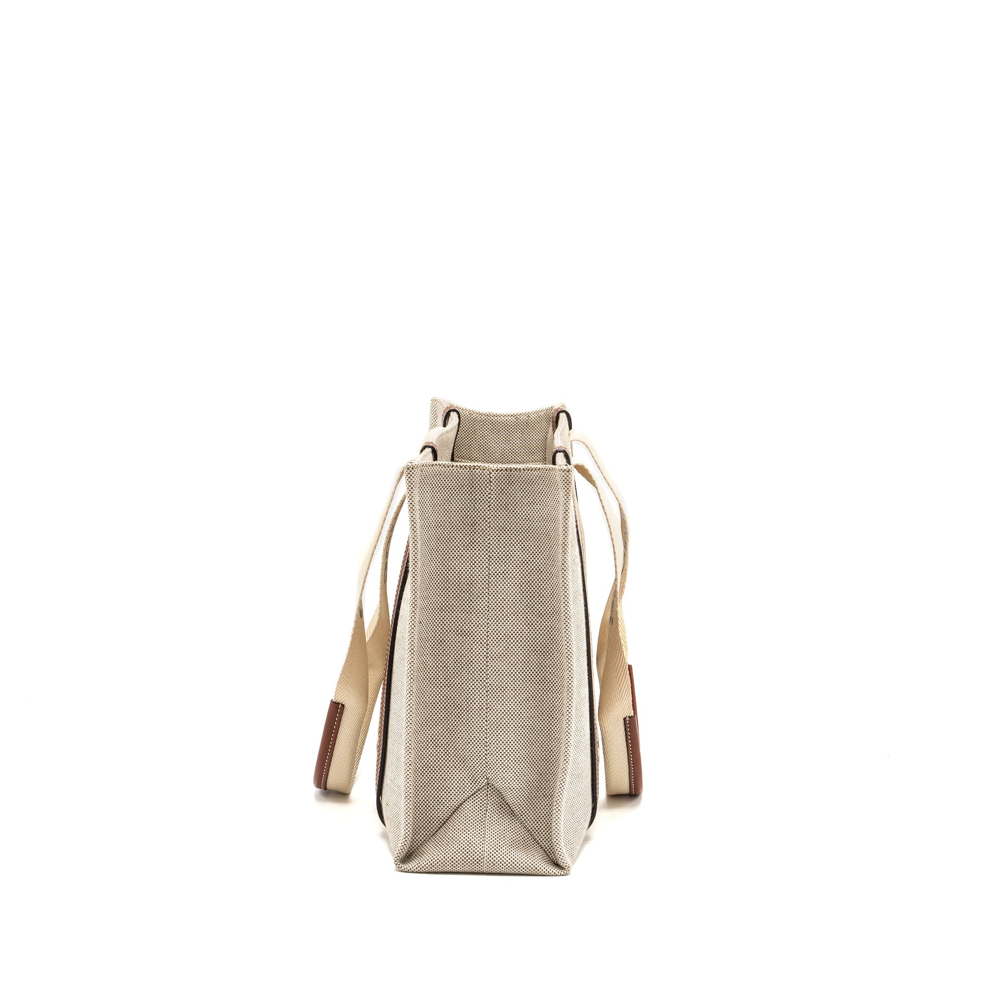 CHLOE MEDIUM WOODY TOTE BAG CANVAS WHITE/BROWN