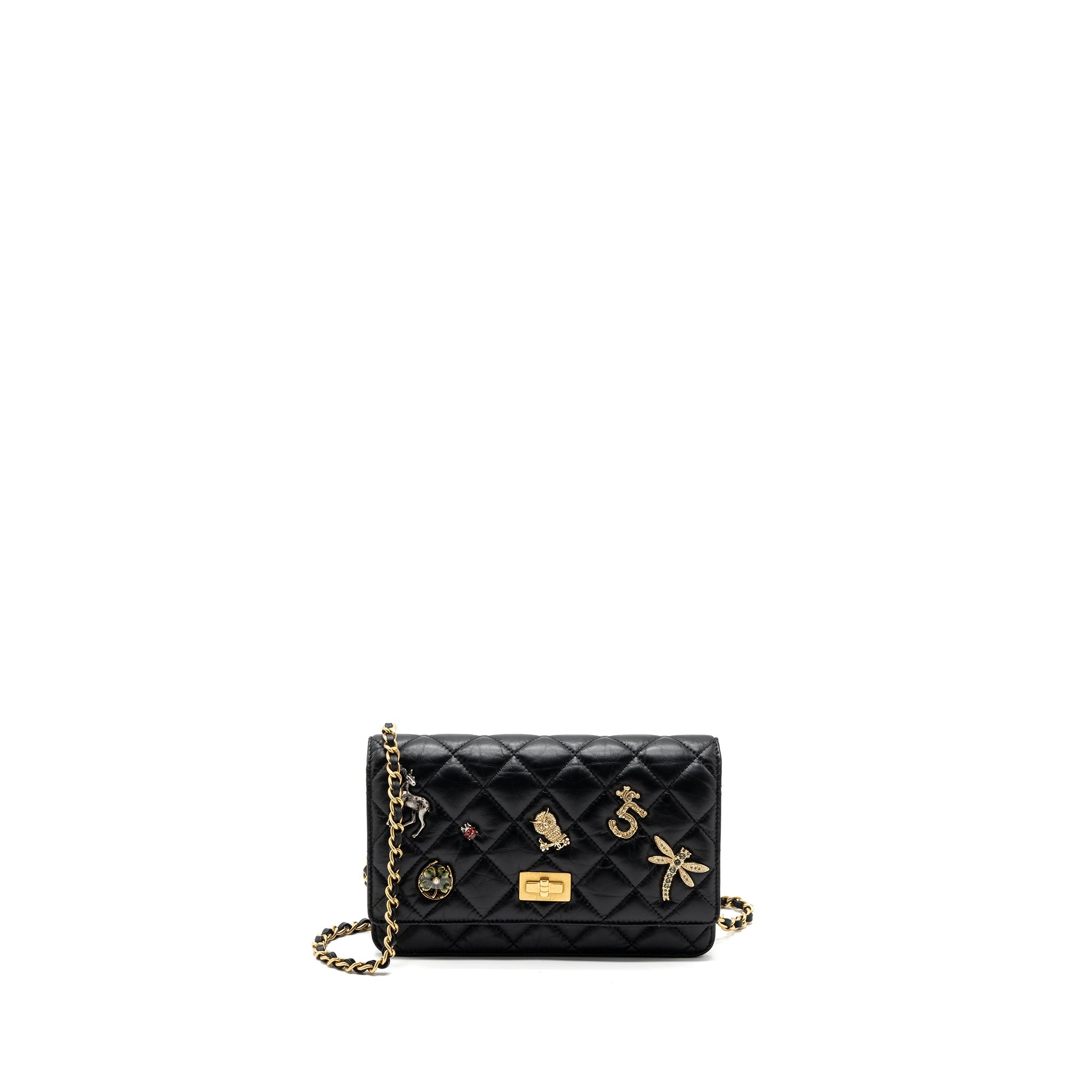 CHANEL 2.55 REISSUE LUCKY CHARMS WALLET ON CHAIN AGED CALFSKIN BLACK GHW