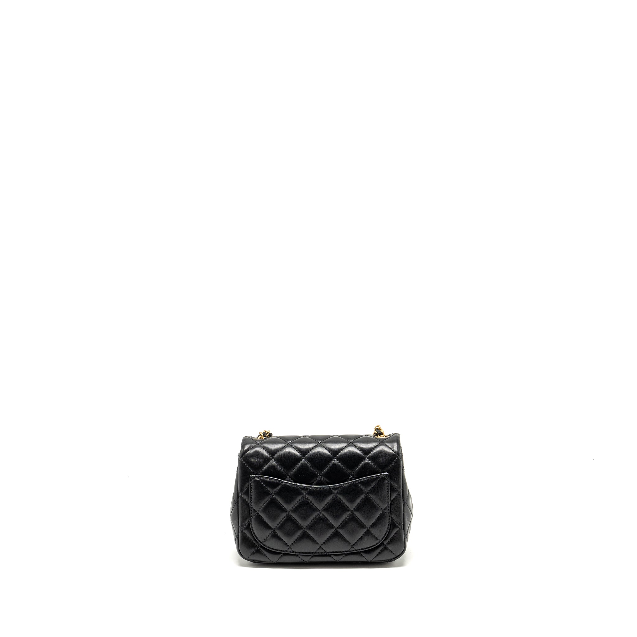 CHANEL PEARL CRUSH MINI SQUARE FLAP BAG LAMBSKIN BLACK GHW (MICROCHIP)