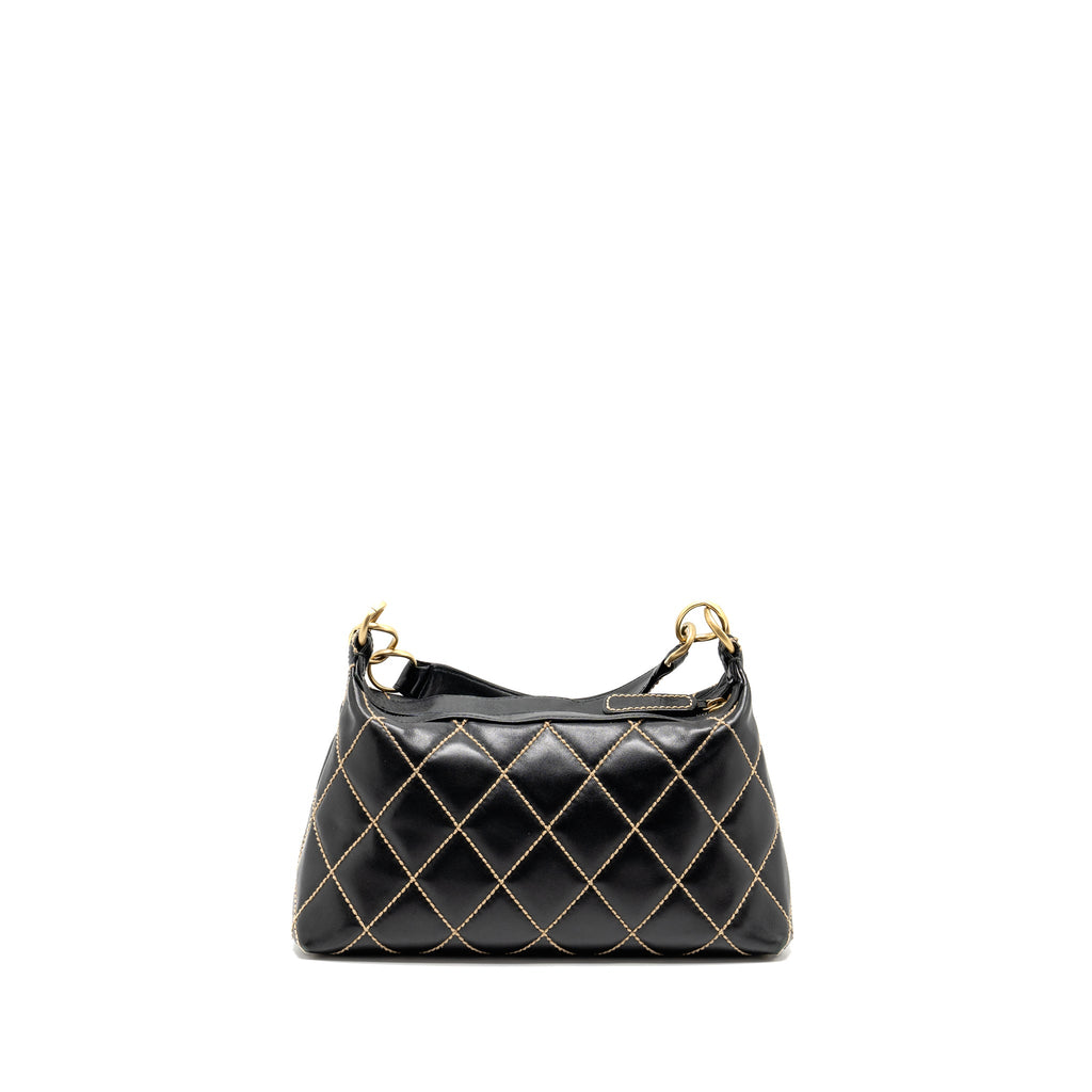 CHANEL VINTAGE WILD STITCH SHOULDER BAG CALFSKIN BLACK GHW
