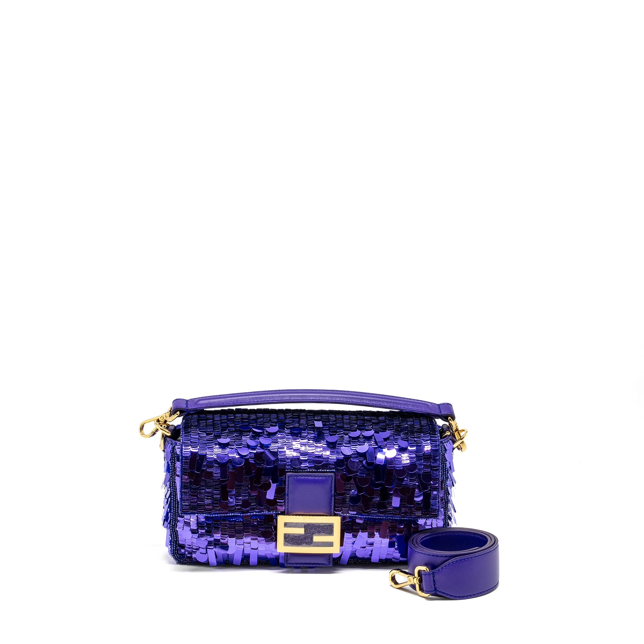 FENDI BAGUETTE BAG LIMITED EDITION SEQUIN/LEATHER PURPLE GHW