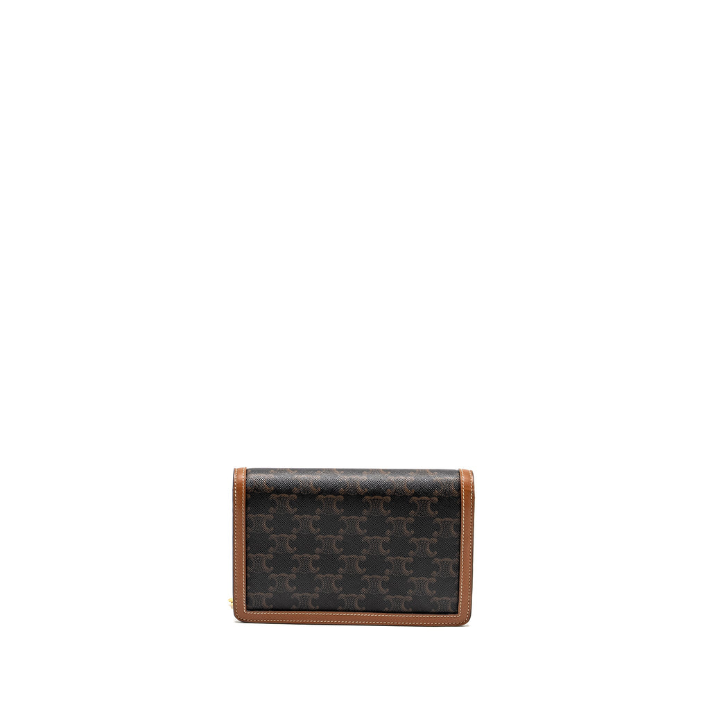 CELINE WALLET ON CHAIN MARGO TRIOMPHE CANVAS/CALFSKIN TAN GHW