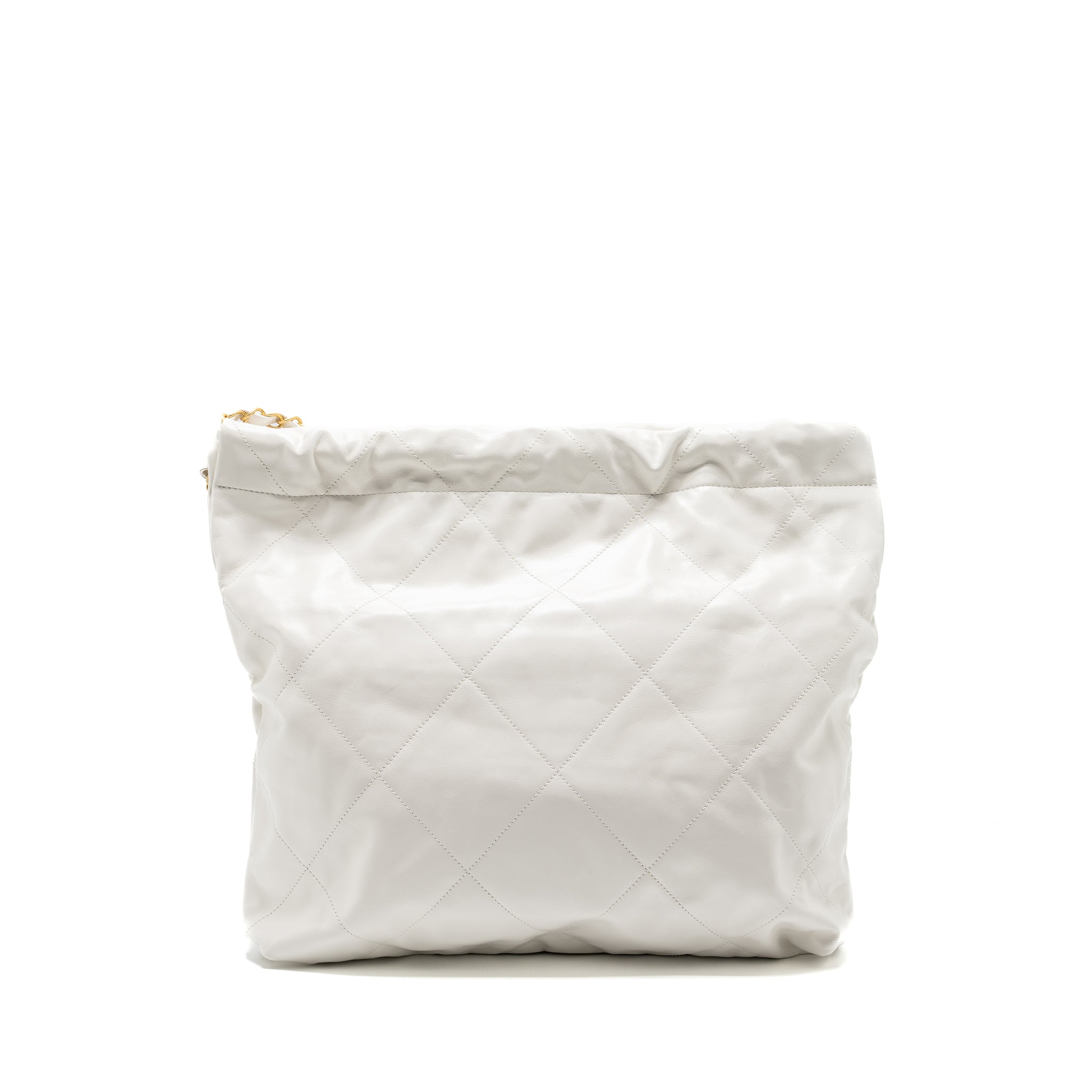 CHANEL MEDIUM 22 BAG GOLD LETTER SHINY CALFSKIN WHITE GHW (MICROCHIP)