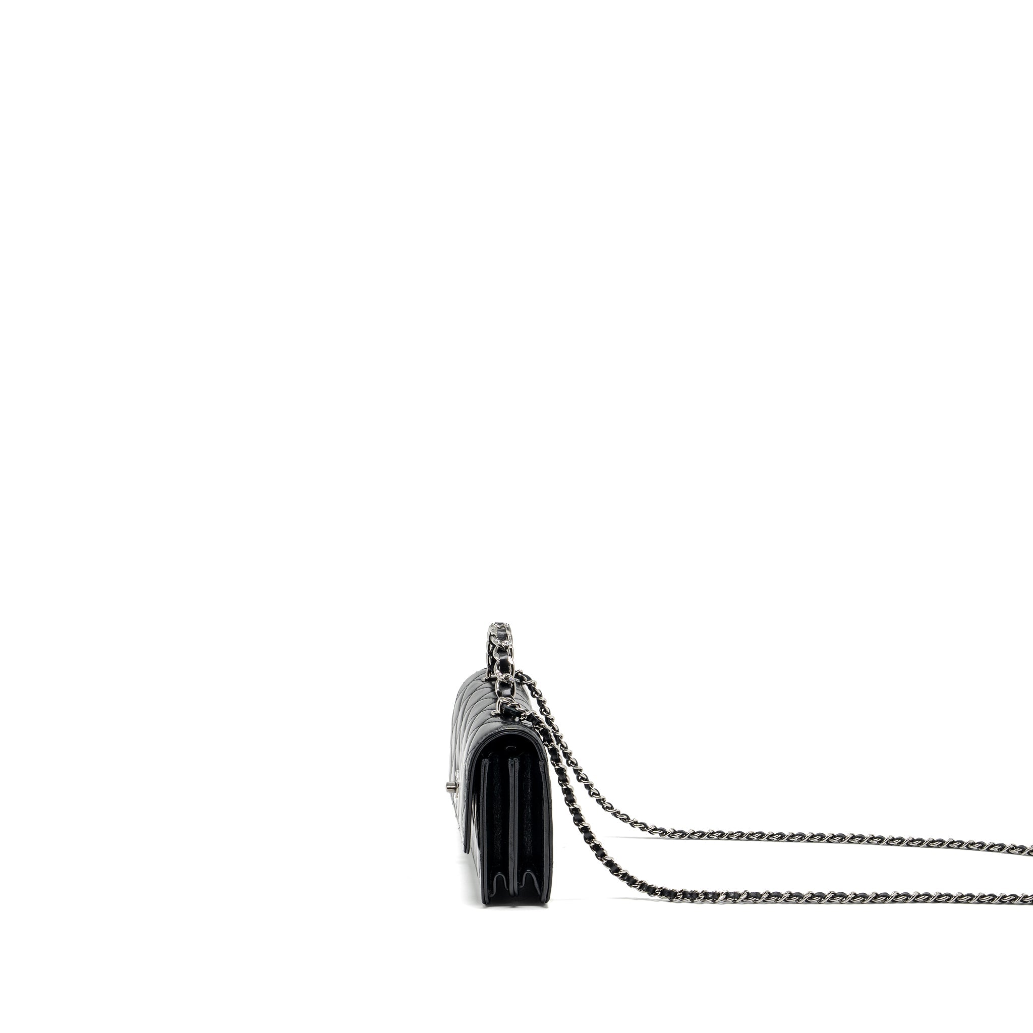 CHANEL CRYSTAL TOP HANDLE MINI FLAP BAG CALFSKIN BLACK WITH BLACK HARDWARE (MICROCHIP)