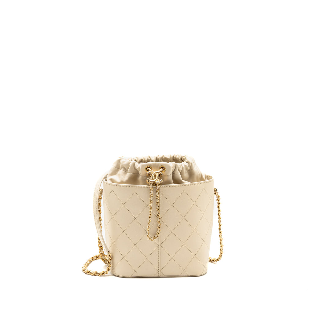 CHANEL BUCKET BAG LAMBSKIN CREAMY WHITE GHW