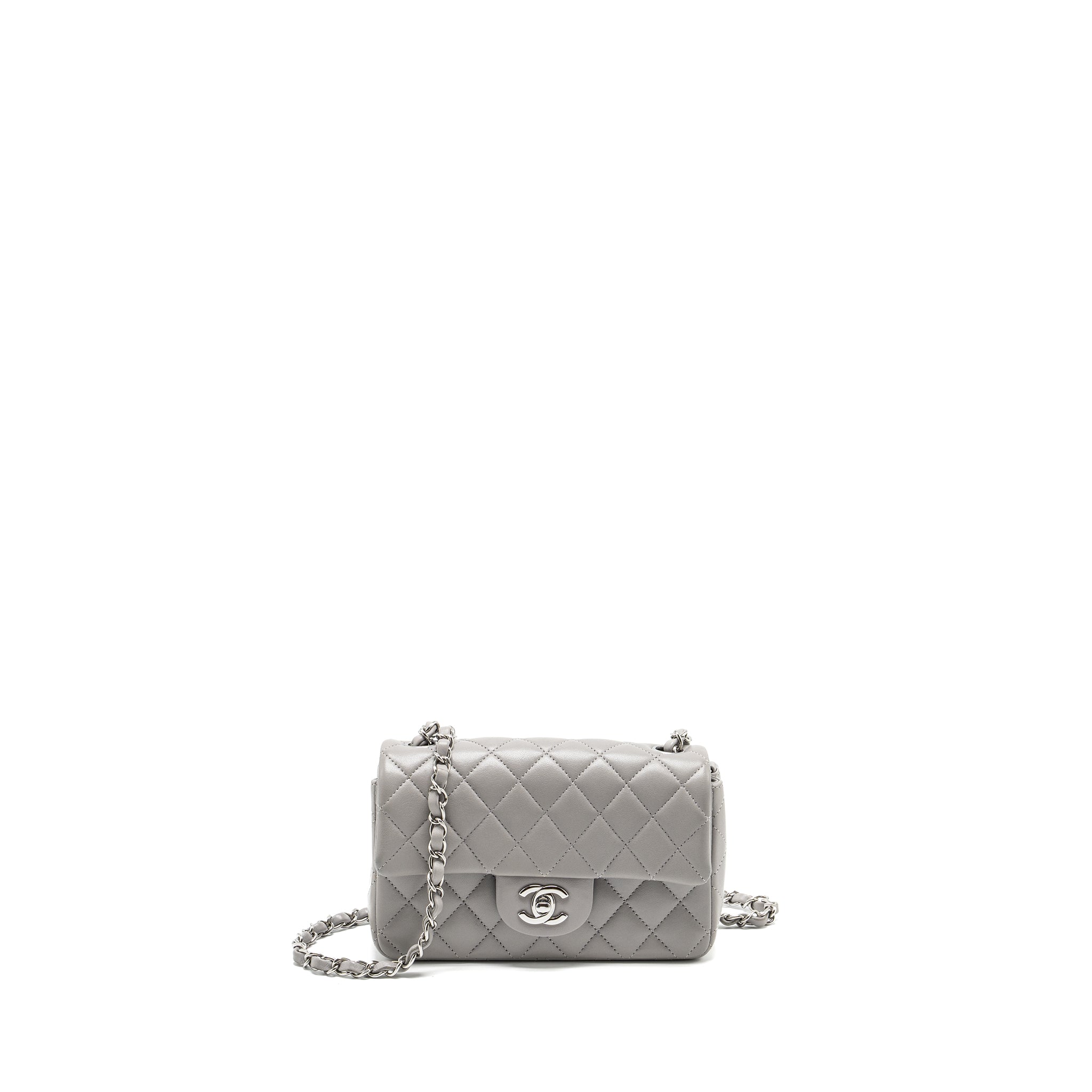 CHANEL MINI RECTANGULAR FLAP BAG LAMBSKIN LIGHT GREY SHW(MICROCHIP)