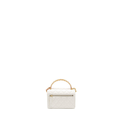 CHANEL 23P RAINBOW LETTER HANDLE MINI WALLET ON CHAIN CALFSKIN WHITE GHW (MICROCHIP)