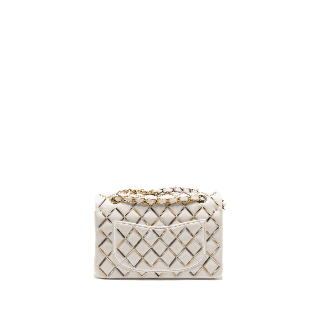 CHANEL BICOLOR METAL SMALL CLASSIC DOUBLE FLAP BAG LAMBSKIN WHITE MULITCOLOUR HARDWARE