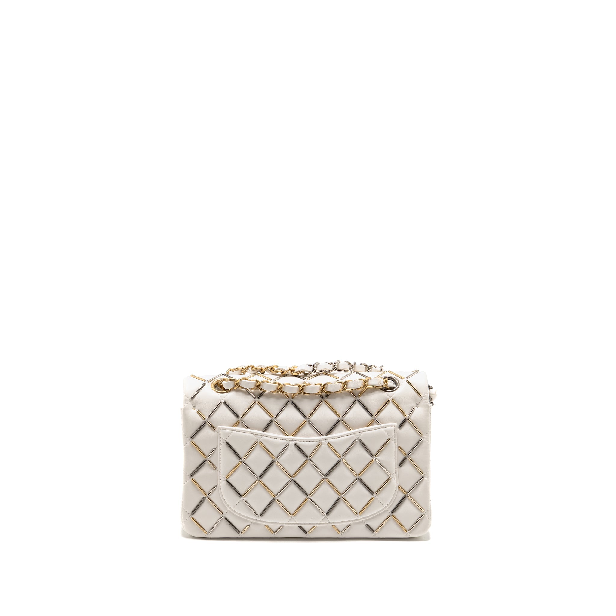 CHANEL BICOLOR METAL SMALL CLASSIC DOUBLE FLAP BAG LAMBSKIN WHITE MULITCOLOUR HARDWARE