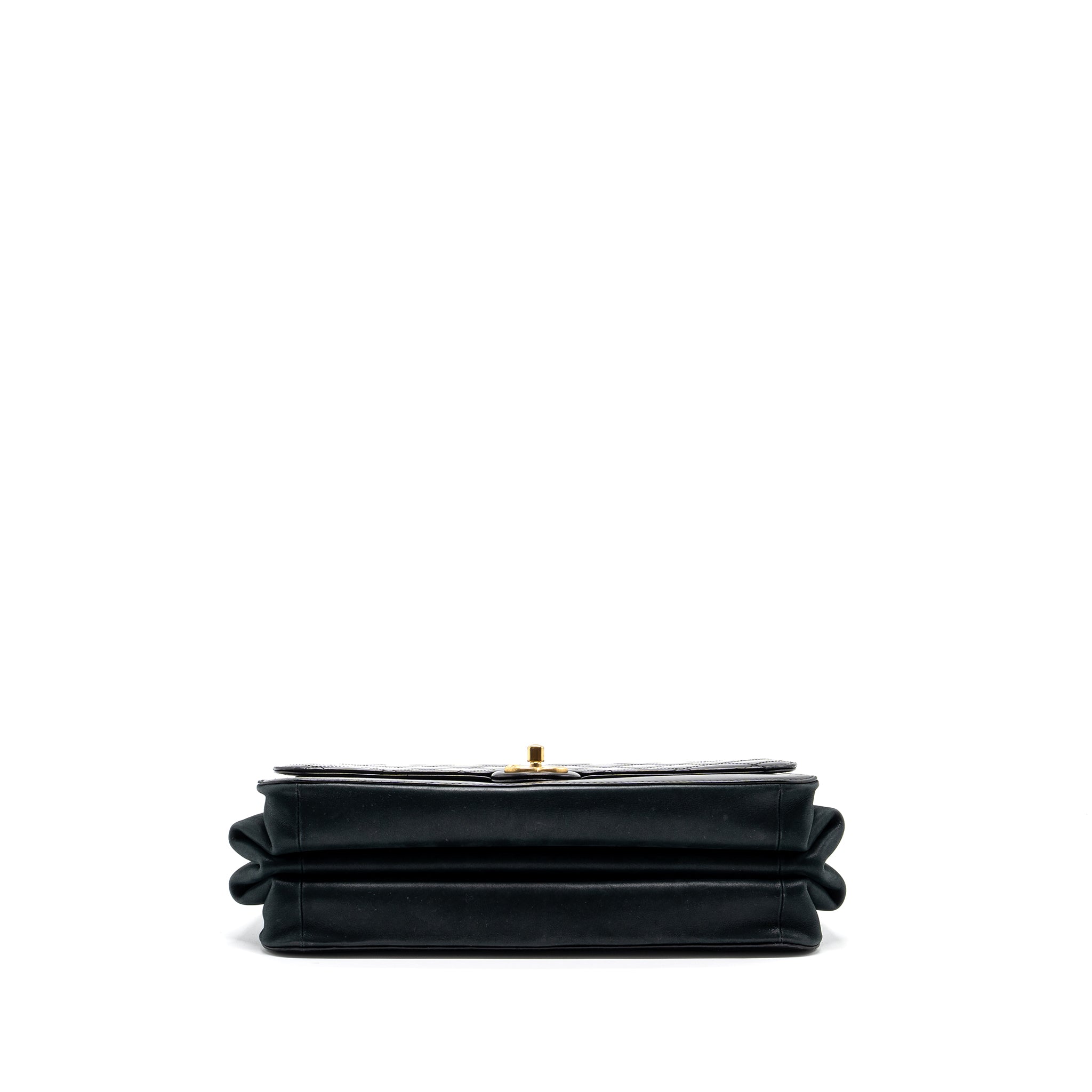 CHANEL FLAP BAG WITH CHAINS HANDLE CALFSKIN BLACK GHW
