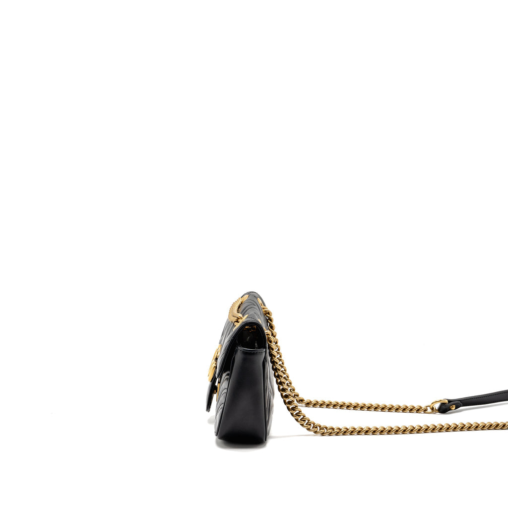 GUCCI MINI GG MARMONT FLAP BAG CALFSKIN BLACK GHW