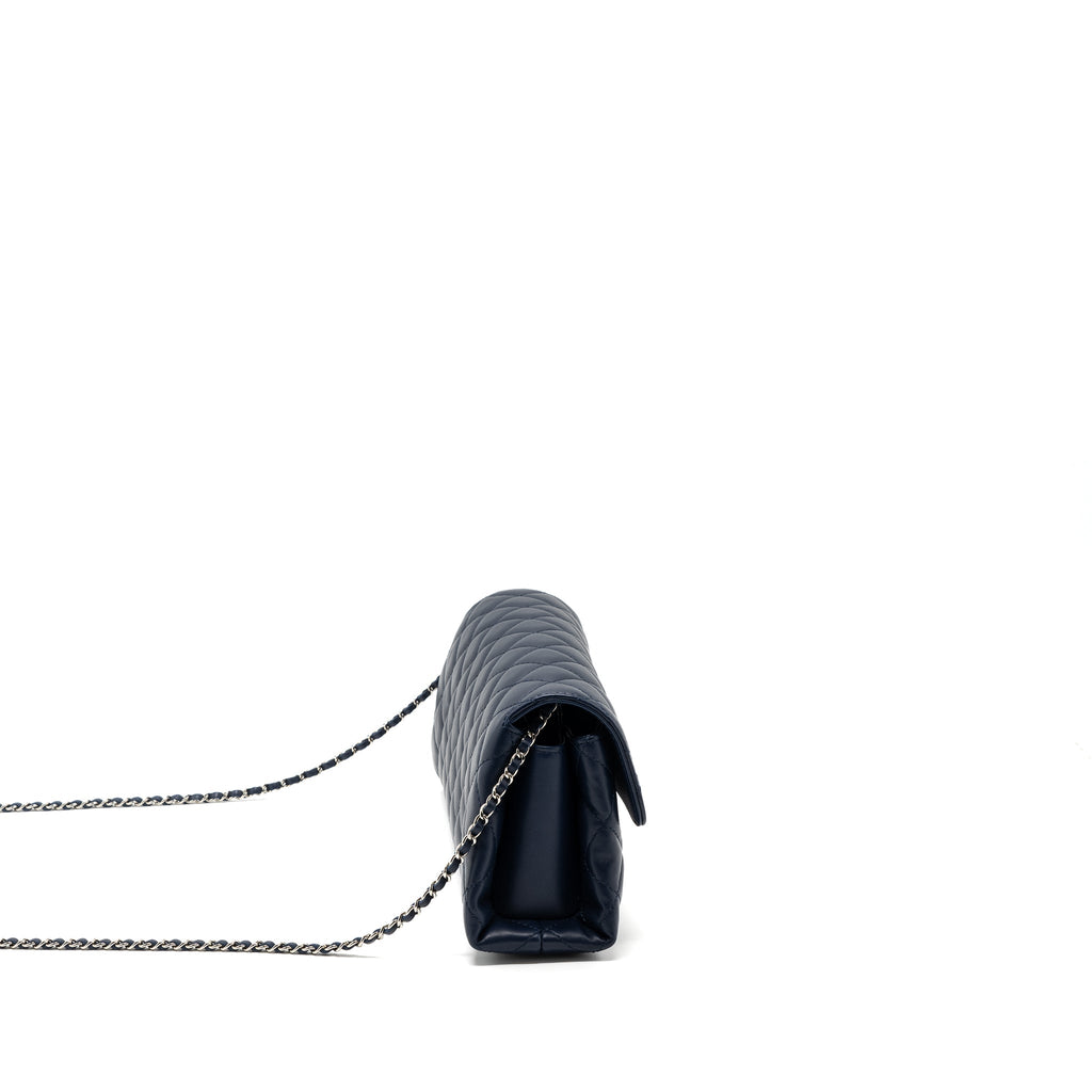 CHANEL QUILTED LONG FLAP BAG LAMBSKIN DARK BLUE SHW