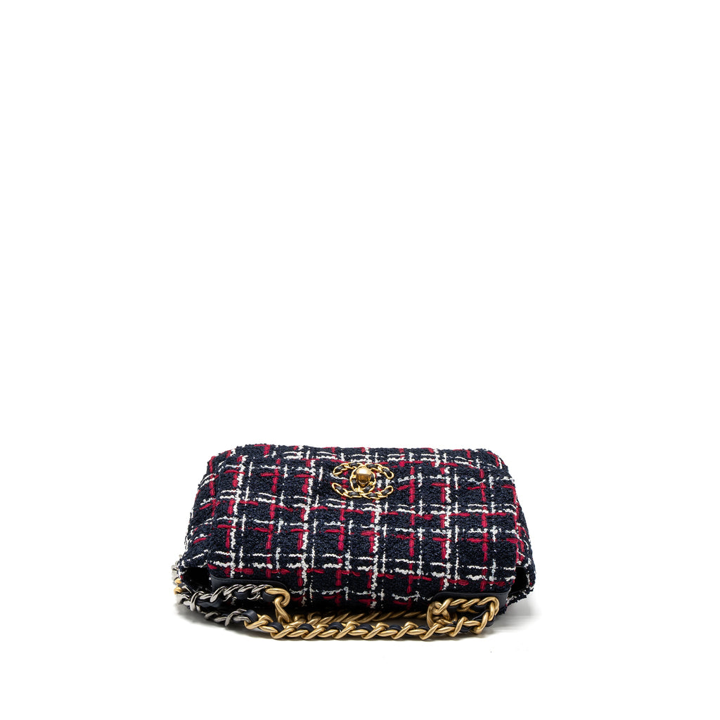 CHANEL SMALL 19 BAG TWEED BLACK/RED/WHITE MULTICOLOUR HARDWARE