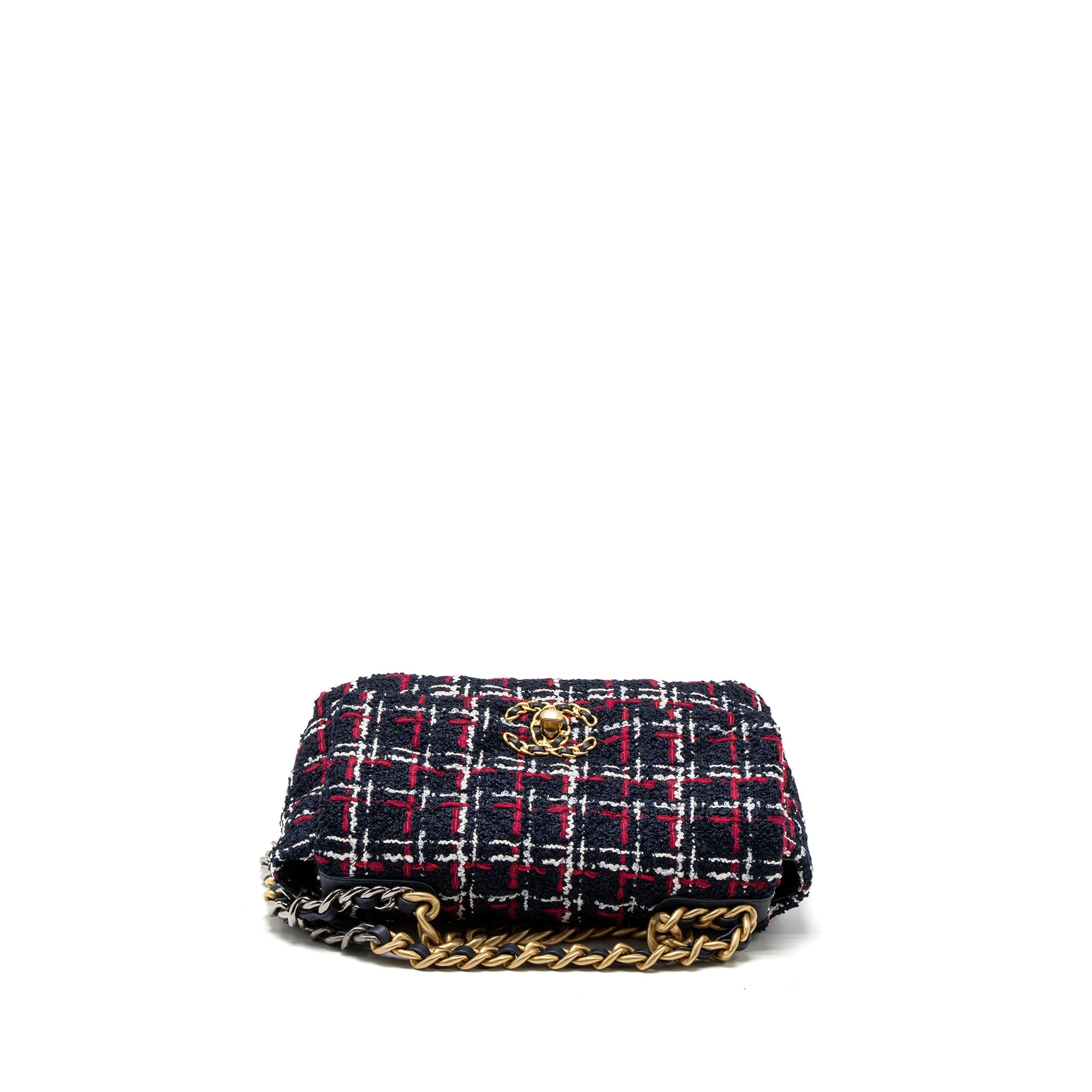 CHANEL SMALL 19 BAG TWEED BLACK/RED/WHITE MULTICOLOUR HARDWARE
