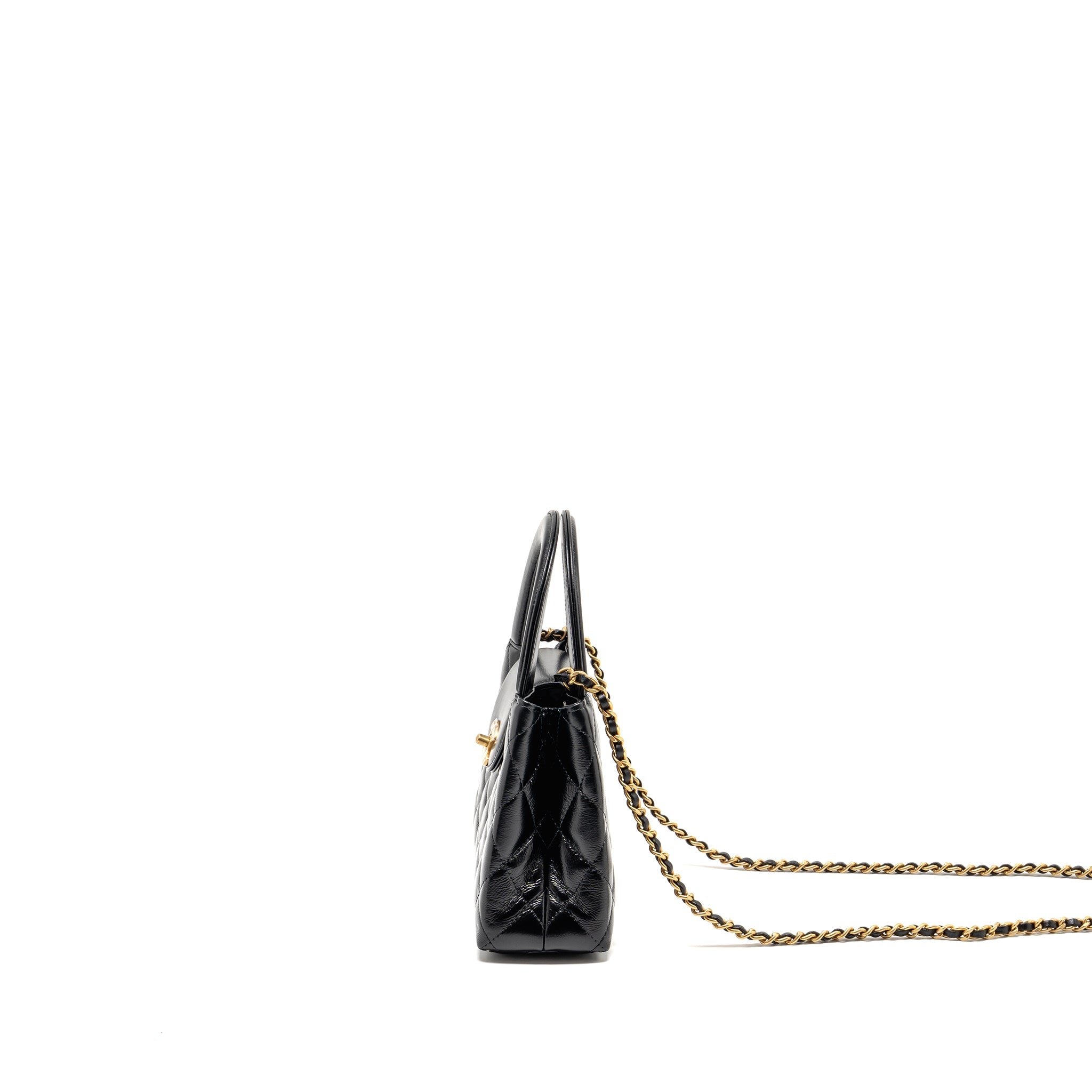 CHANEL MINI KELLY SHOPPING TOTE BAG CALFSKIN BLACK GHW (MICROCHIP)