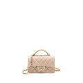 CHANEL TOP HANDLE MINI RECTANGULAR FLAP BAG LAMBSKIN ECRU/DARK BEIGE LGHW(MICROCHIP)