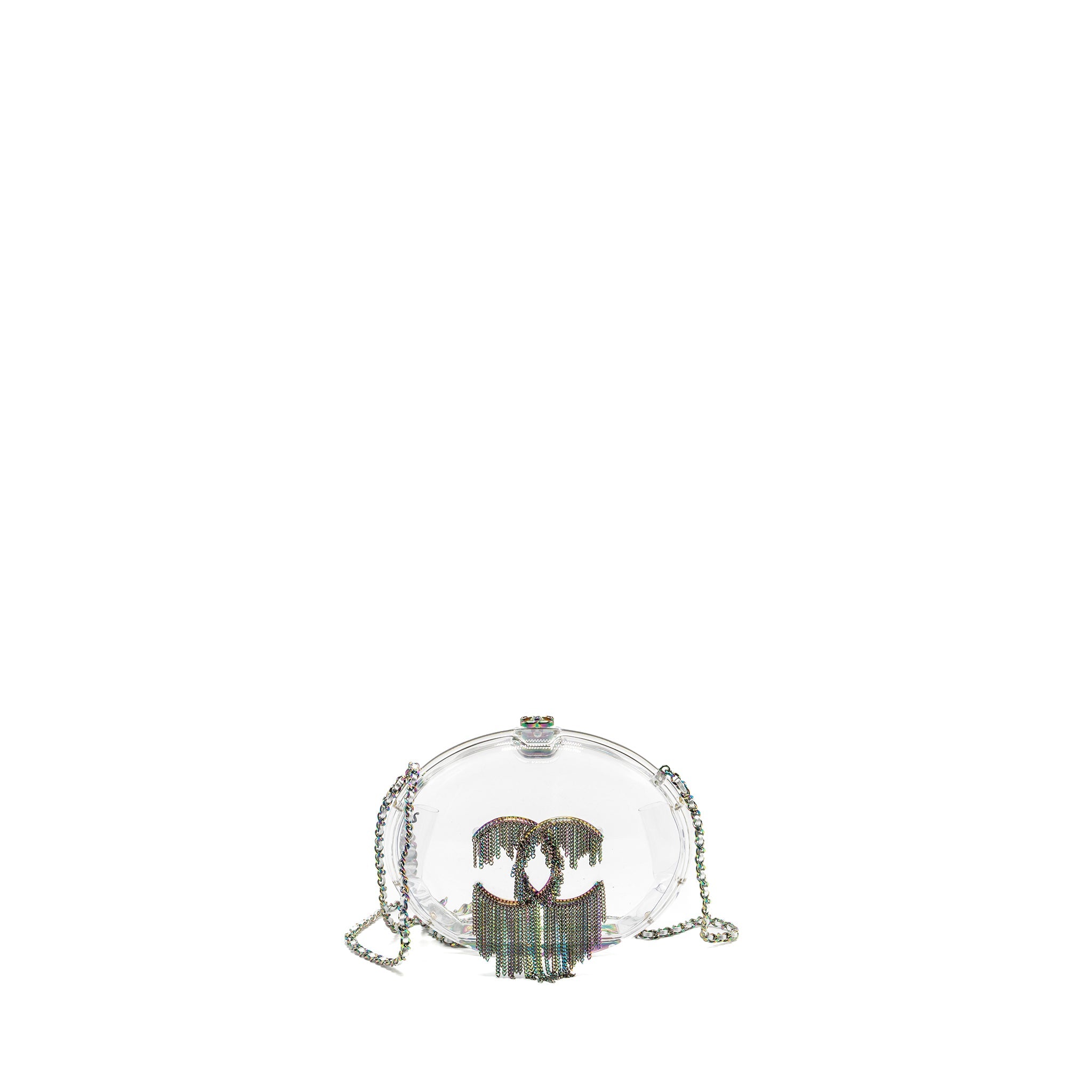 CHANEL 18S EVENING BAG WITH DETAIL CHAINS EMBELLISHED ACRYLIC MULTICOLOUR HARDWARE