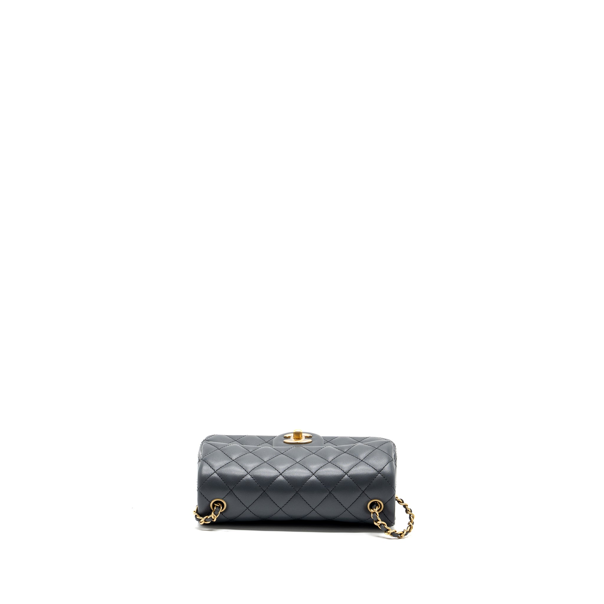 CHANEL PEARL CRUSH MINI RECTANGULAR FLAP BAG LAMBSKIN DARK GREY GHW (MICROCHIP)