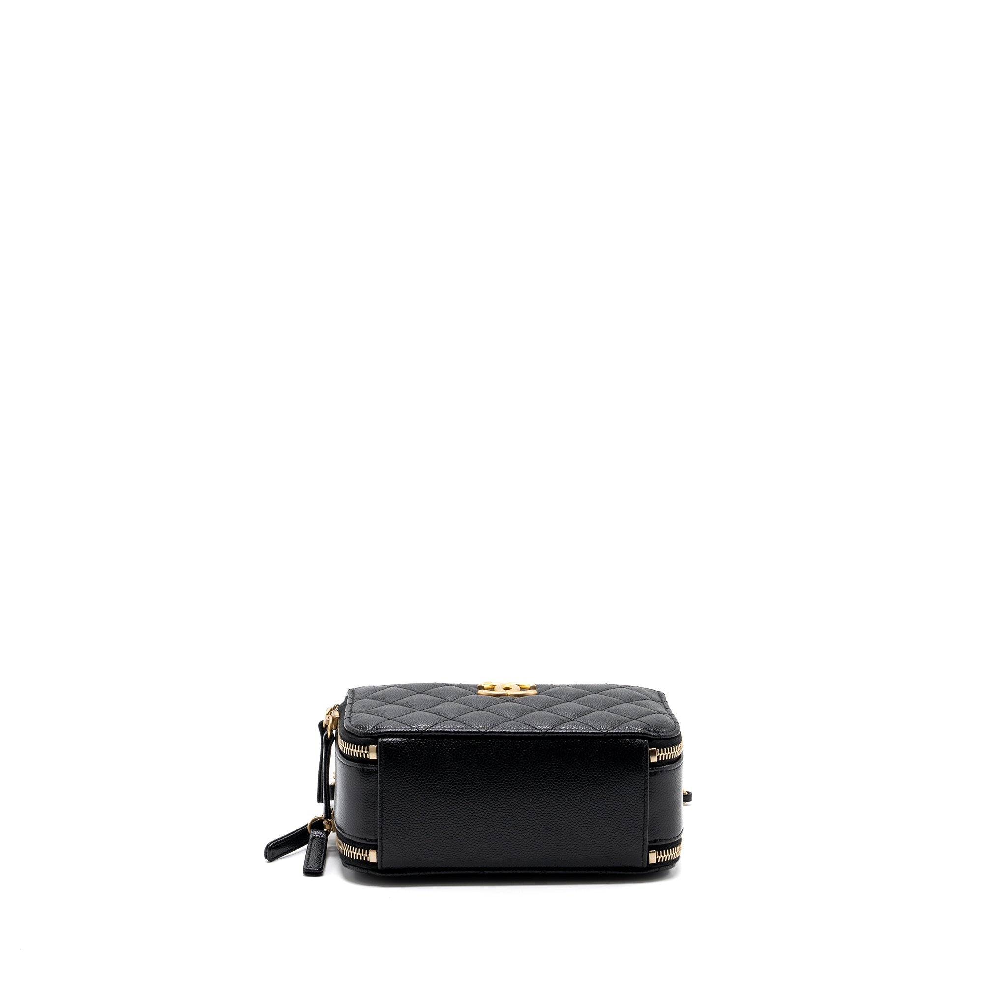 CHANEL LETTER TOP HANDLE SMALL VANITY CASE CAVIAR BLACK BRUSHED GHW(MICROCHIP)